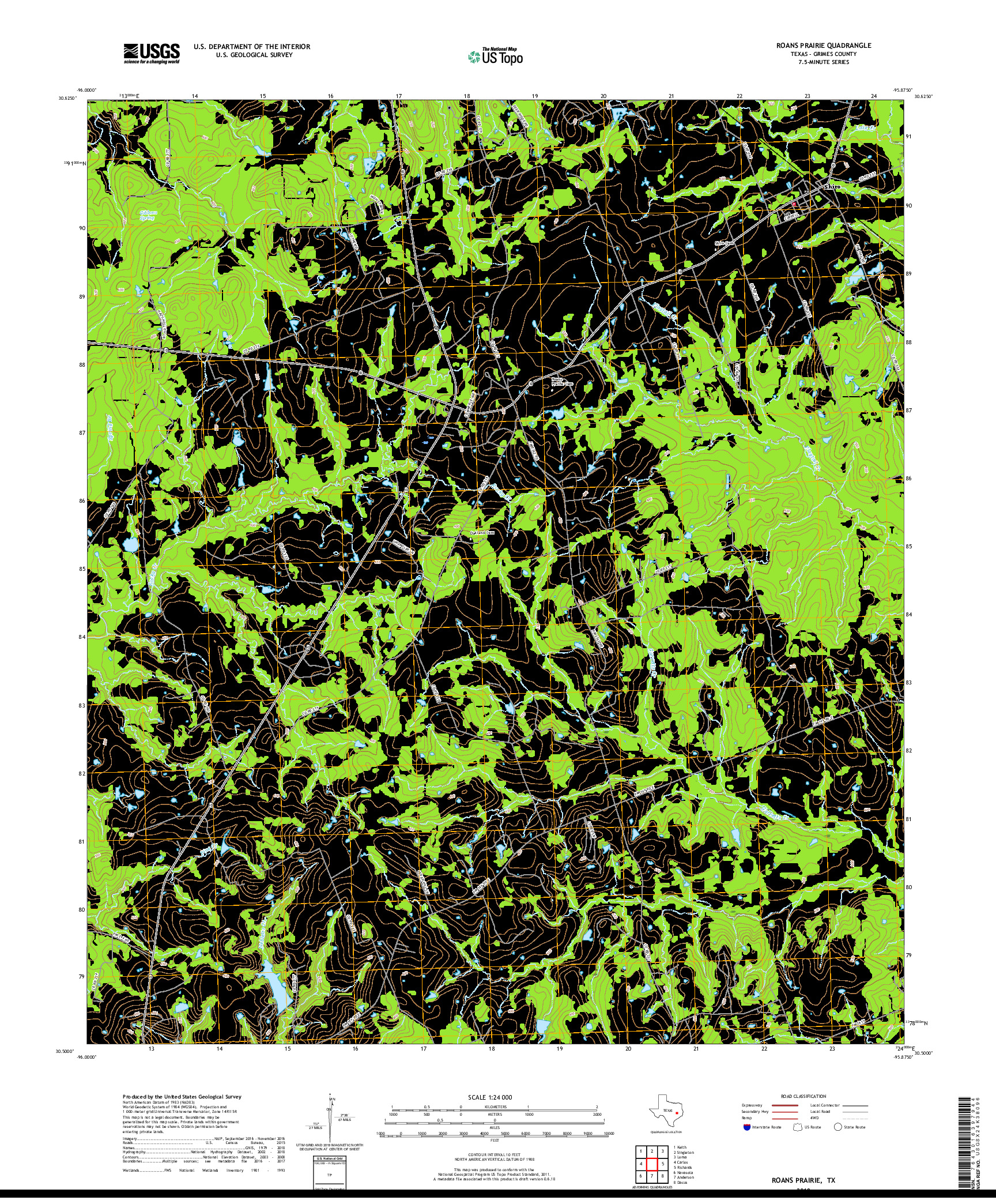 USGS US TOPO 7.5-MINUTE MAP FOR ROANS PRAIRIE, TX 2019