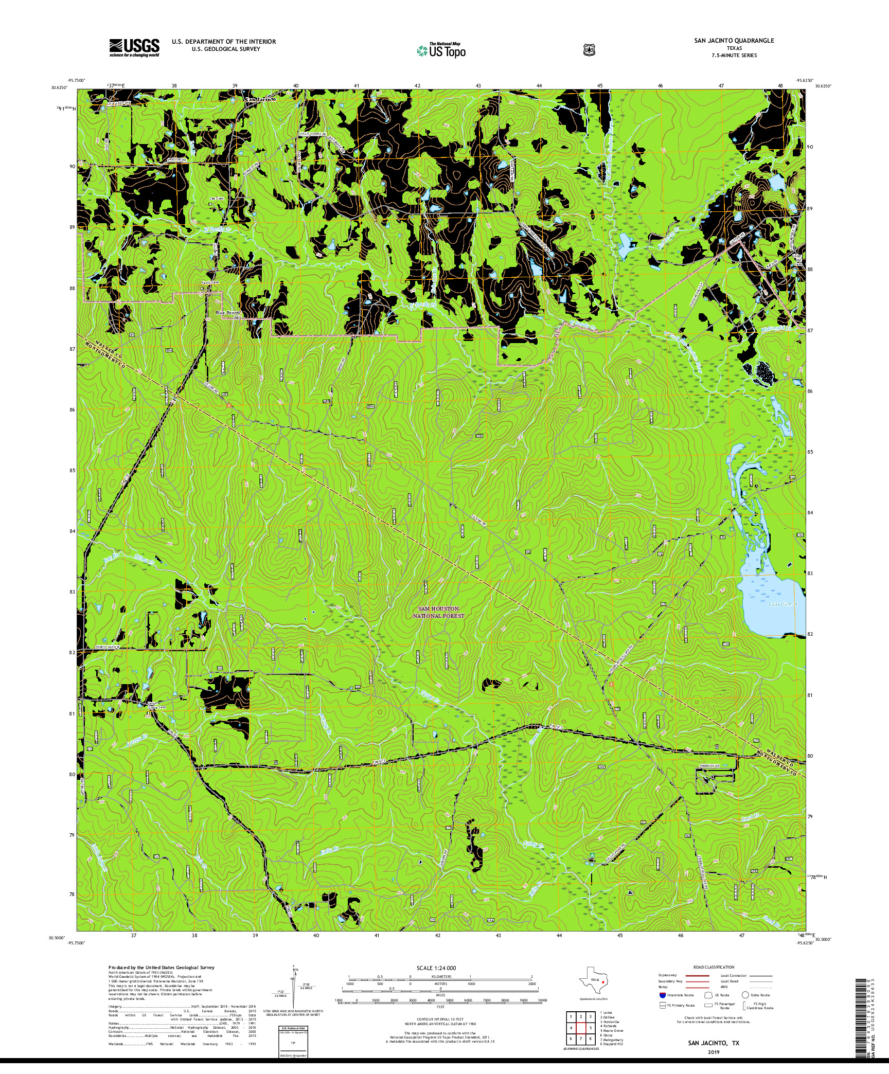 USGS US TOPO 7.5-MINUTE MAP FOR SAN JACINTO, TX 2019