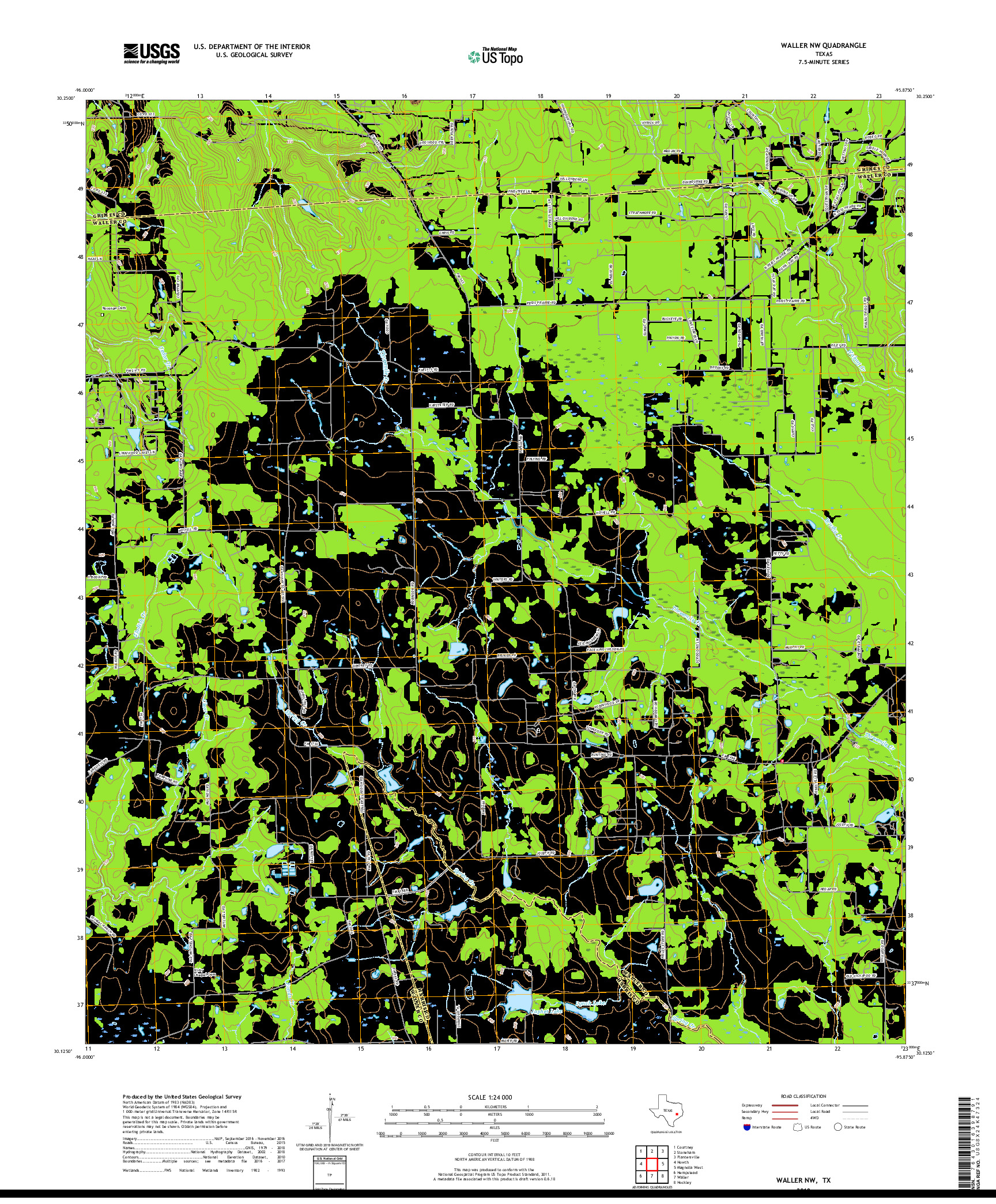 USGS US TOPO 7.5-MINUTE MAP FOR WALLER NW, TX 2019