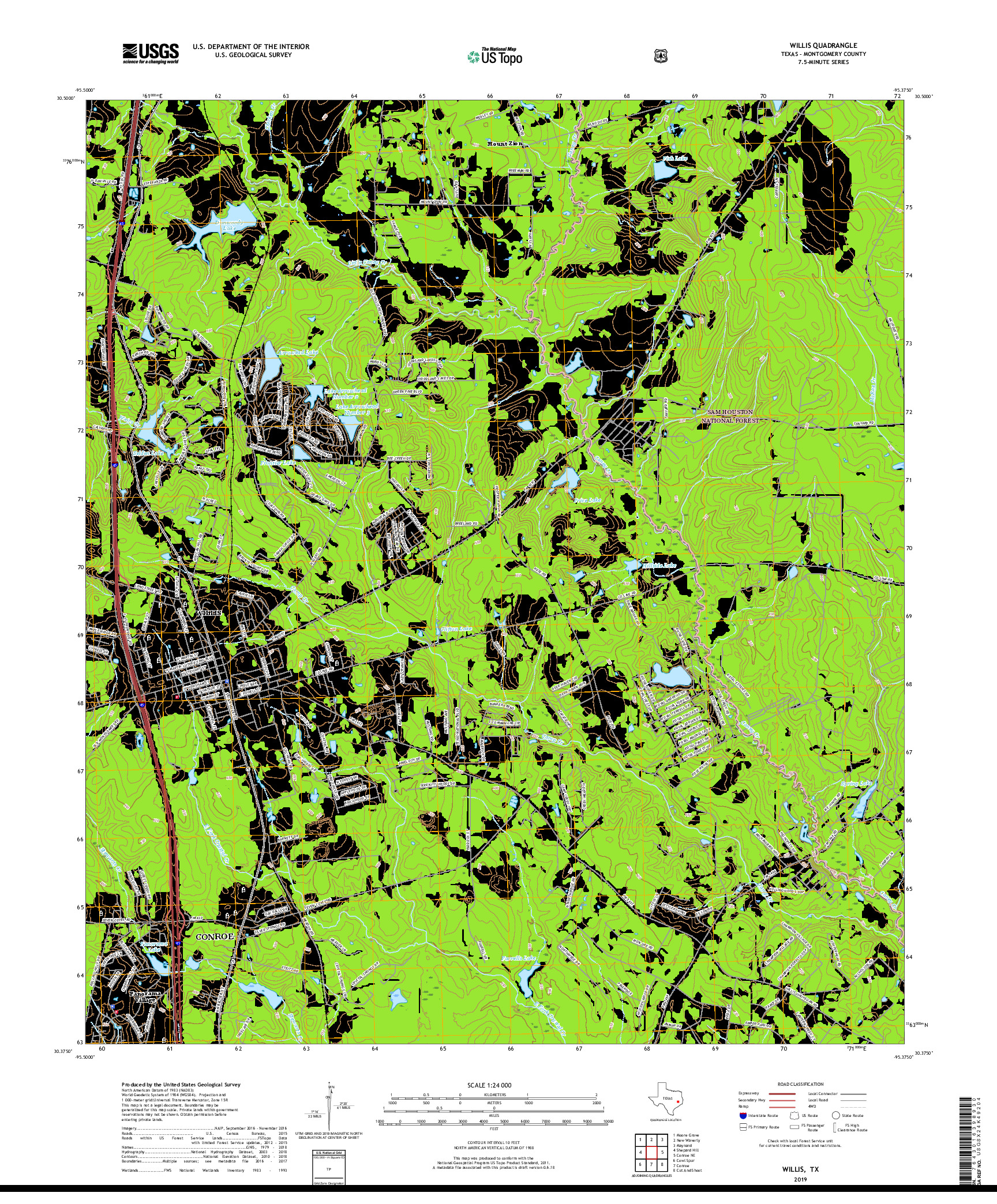 USGS US TOPO 7.5-MINUTE MAP FOR WILLIS, TX 2019