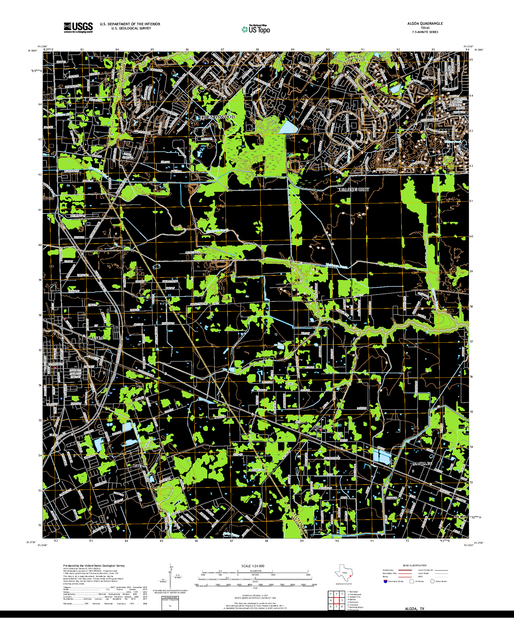 USGS US TOPO 7.5-MINUTE MAP FOR ALGOA, TX 2019