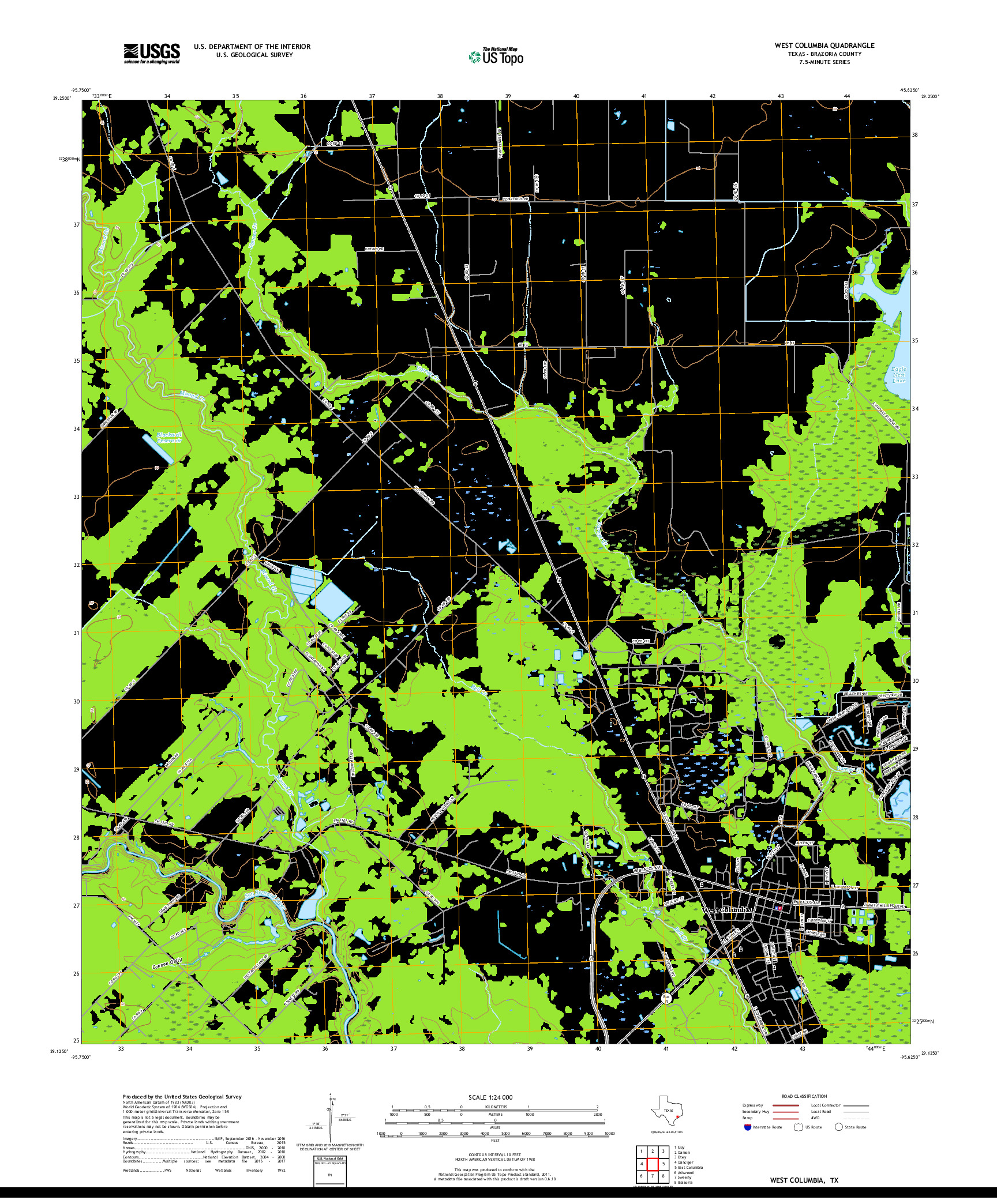 USGS US TOPO 7.5-MINUTE MAP FOR WEST COLUMBIA, TX 2019