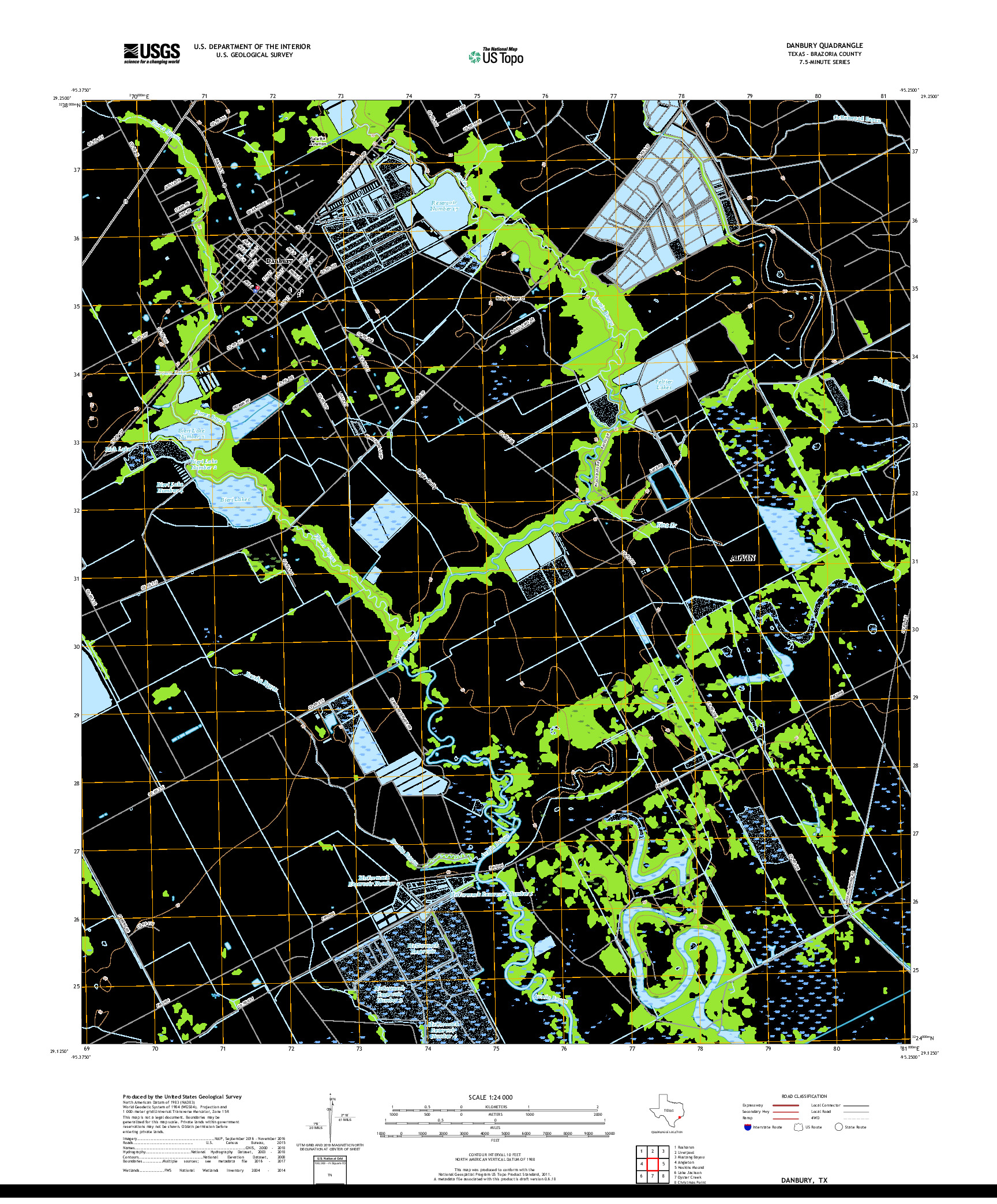 USGS US TOPO 7.5-MINUTE MAP FOR DANBURY, TX 2019