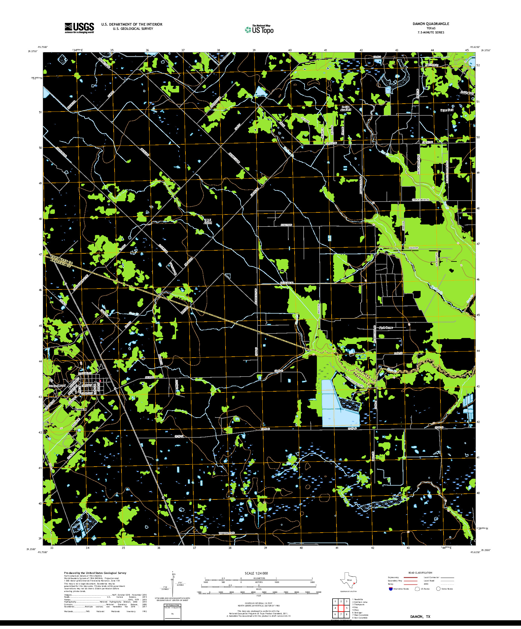 USGS US TOPO 7.5-MINUTE MAP FOR DAMON, TX 2019
