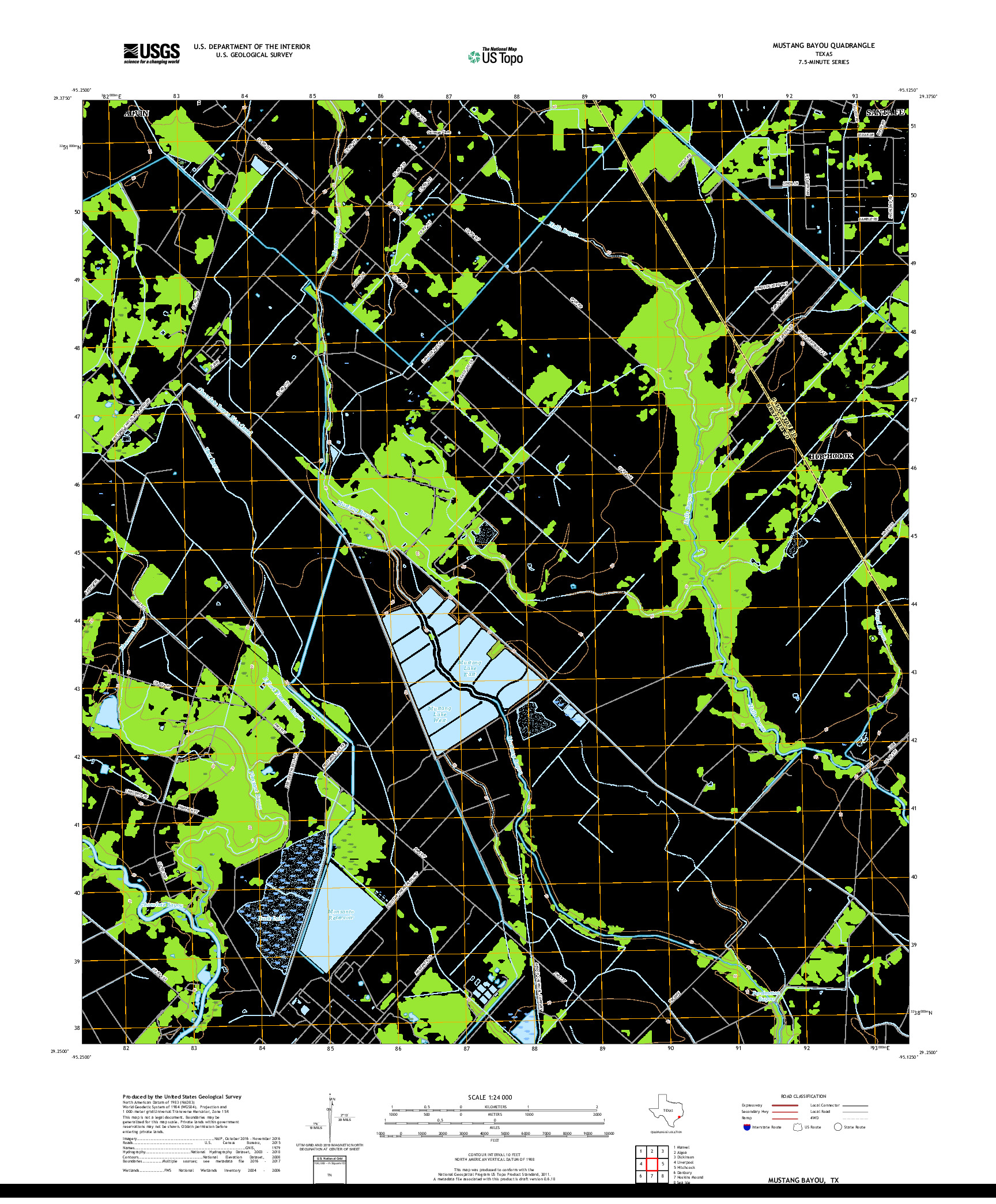 USGS US TOPO 7.5-MINUTE MAP FOR MUSTANG BAYOU, TX 2019