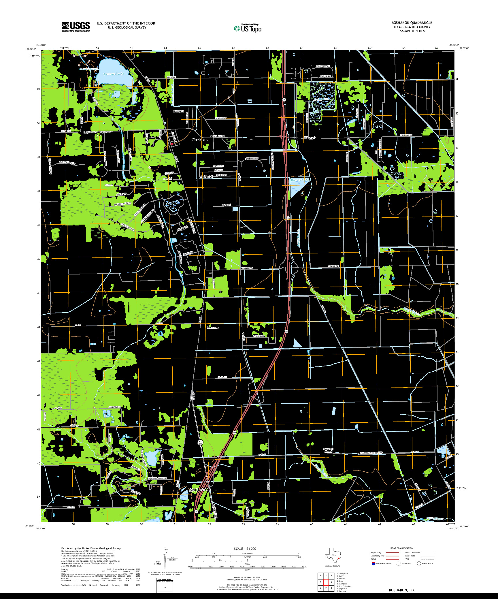 USGS US TOPO 7.5-MINUTE MAP FOR ROSHARON, TX 2019
