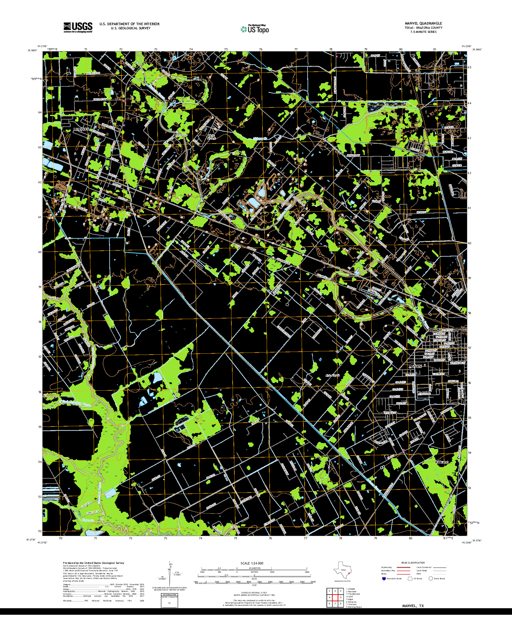 USGS US TOPO 7.5-MINUTE MAP FOR MANVEL, TX 2019