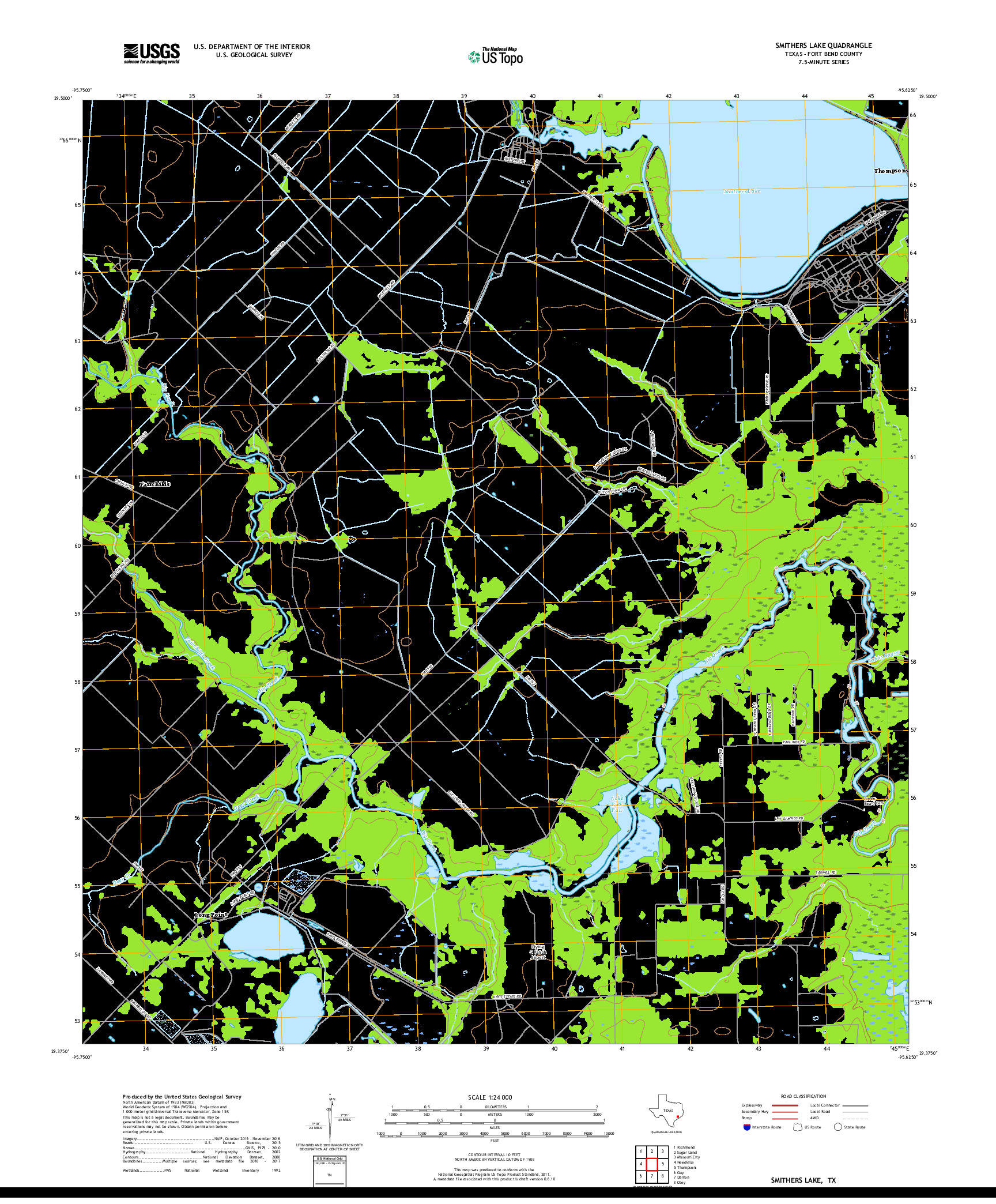 USGS US TOPO 7.5-MINUTE MAP FOR SMITHERS LAKE, TX 2019