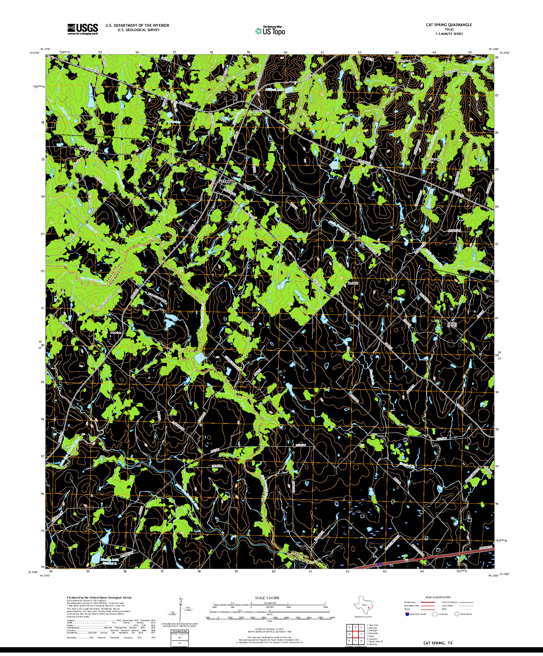 USGS US TOPO 7.5-MINUTE MAP FOR CAT SPRING, TX 2019