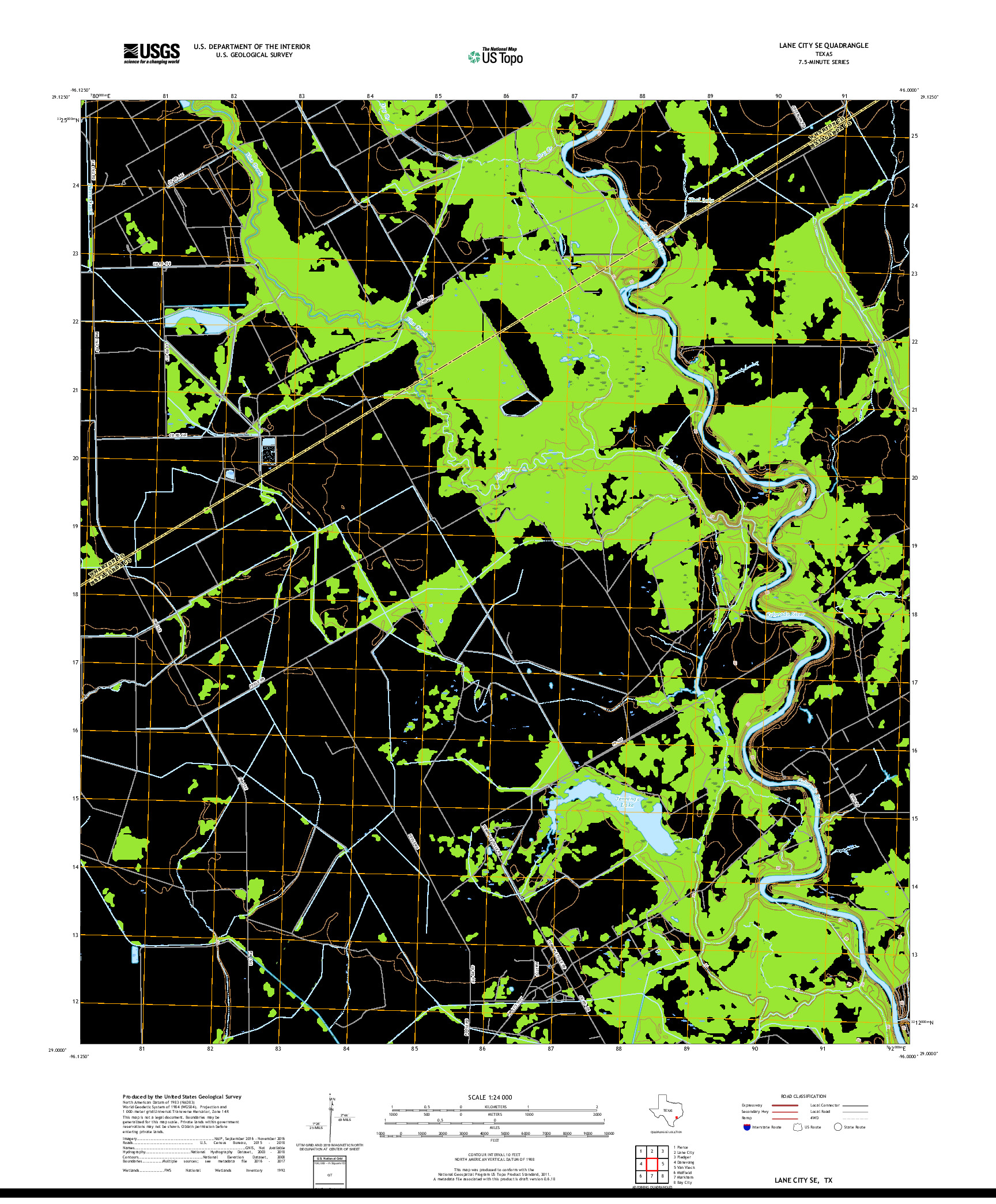 USGS US TOPO 7.5-MINUTE MAP FOR LANE CITY SE, TX 2019