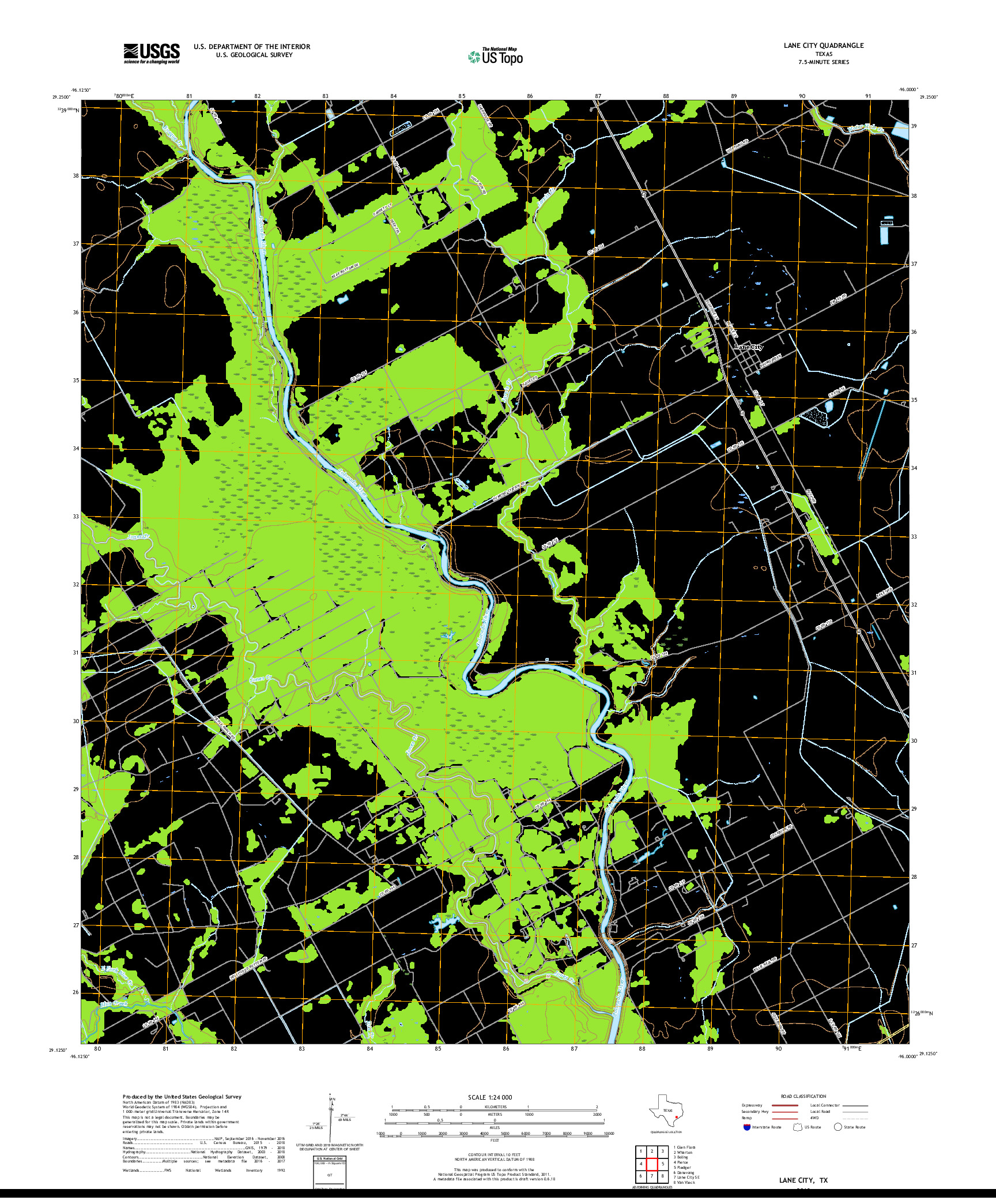 USGS US TOPO 7.5-MINUTE MAP FOR LANE CITY, TX 2019