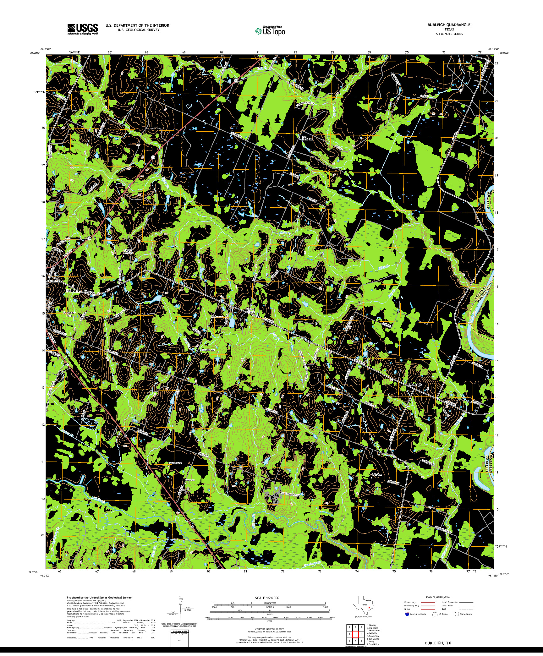 USGS US TOPO 7.5-MINUTE MAP FOR BURLEIGH, TX 2019