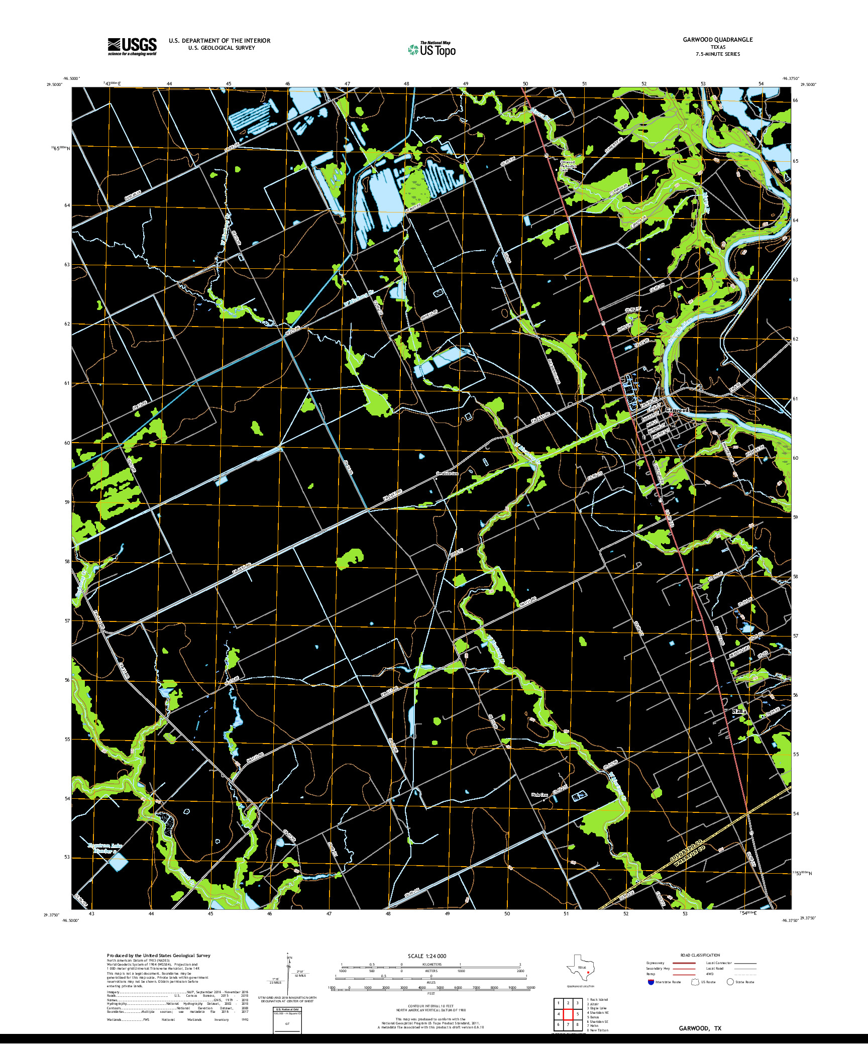 USGS US TOPO 7.5-MINUTE MAP FOR GARWOOD, TX 2019