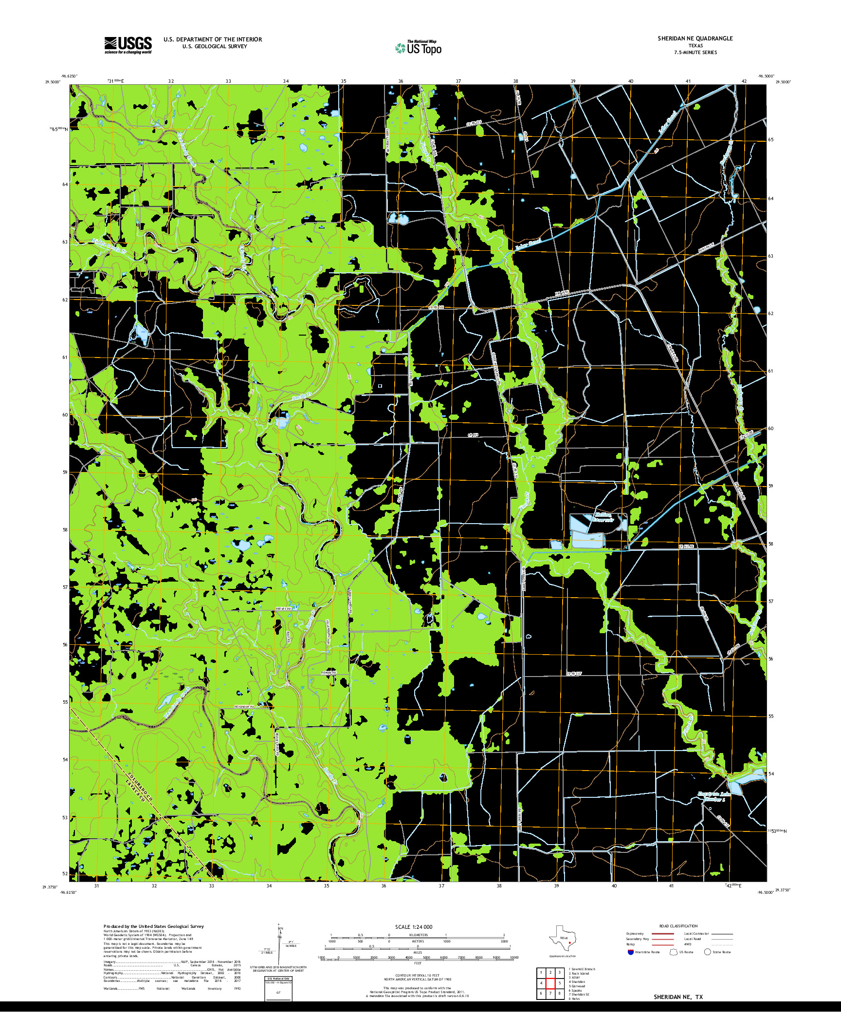 USGS US TOPO 7.5-MINUTE MAP FOR SHERIDAN NE, TX 2019