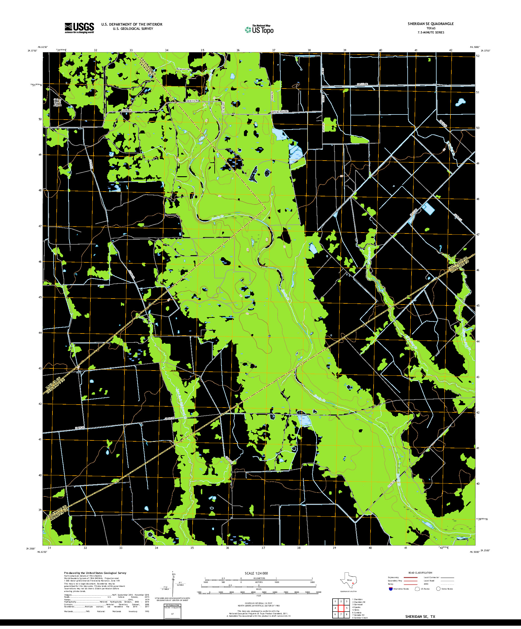 USGS US TOPO 7.5-MINUTE MAP FOR SHERIDAN SE, TX 2019