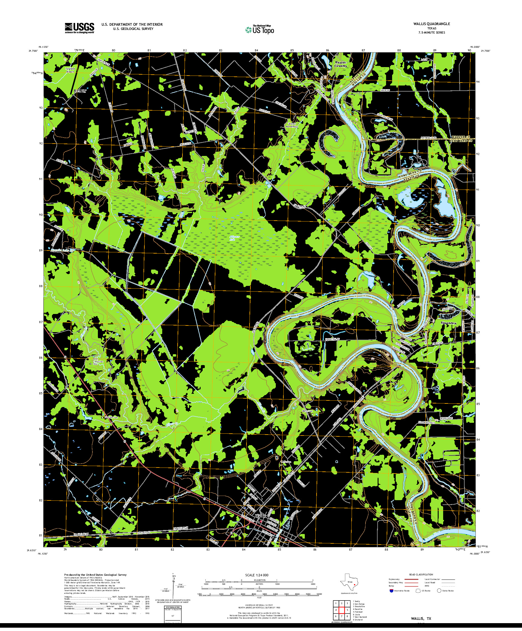 USGS US TOPO 7.5-MINUTE MAP FOR WALLIS, TX 2019