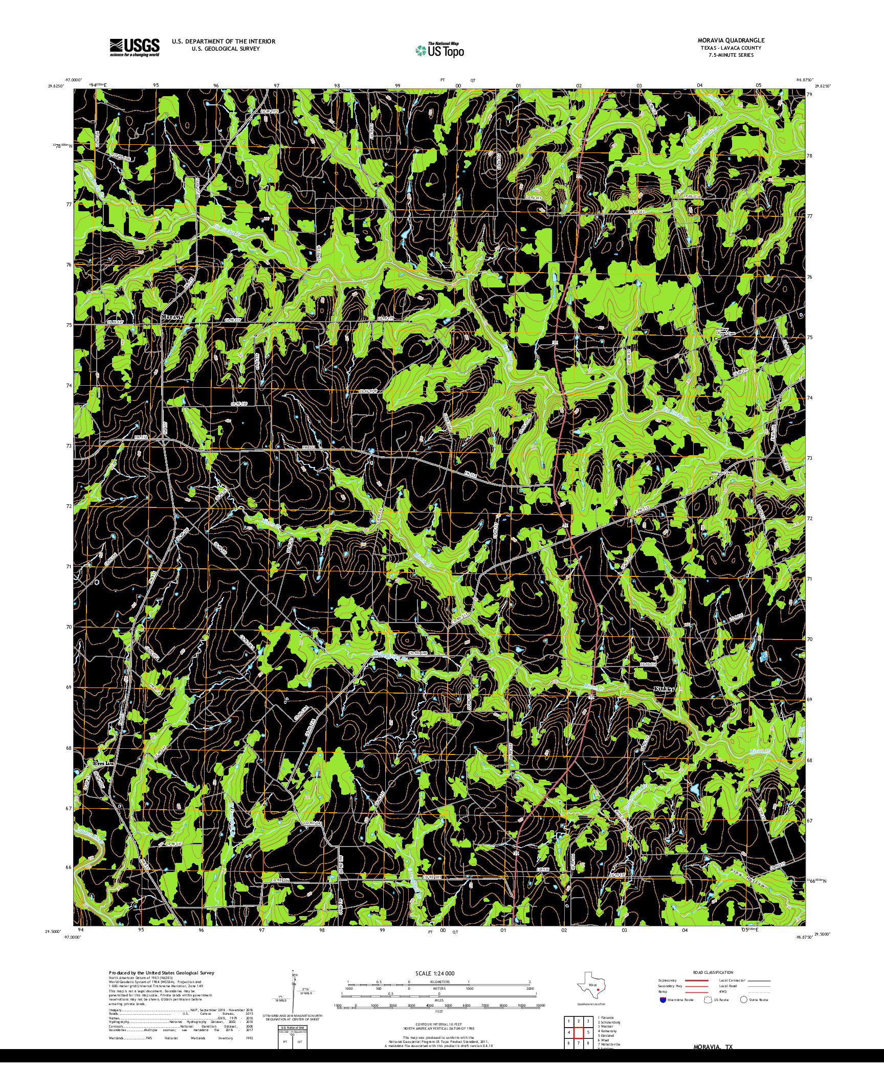 USGS US TOPO 7.5-MINUTE MAP FOR MORAVIA, TX 2019