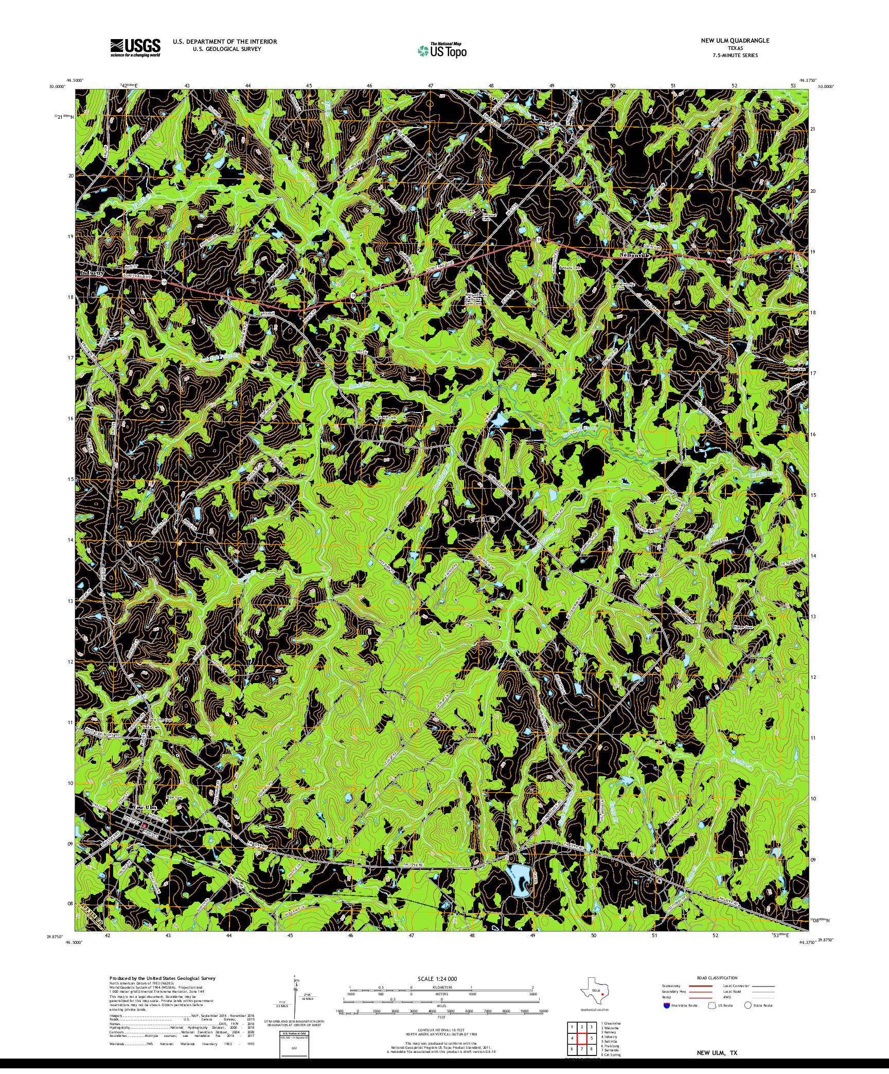 USGS US TOPO 7.5-MINUTE MAP FOR NEW ULM, TX 2019