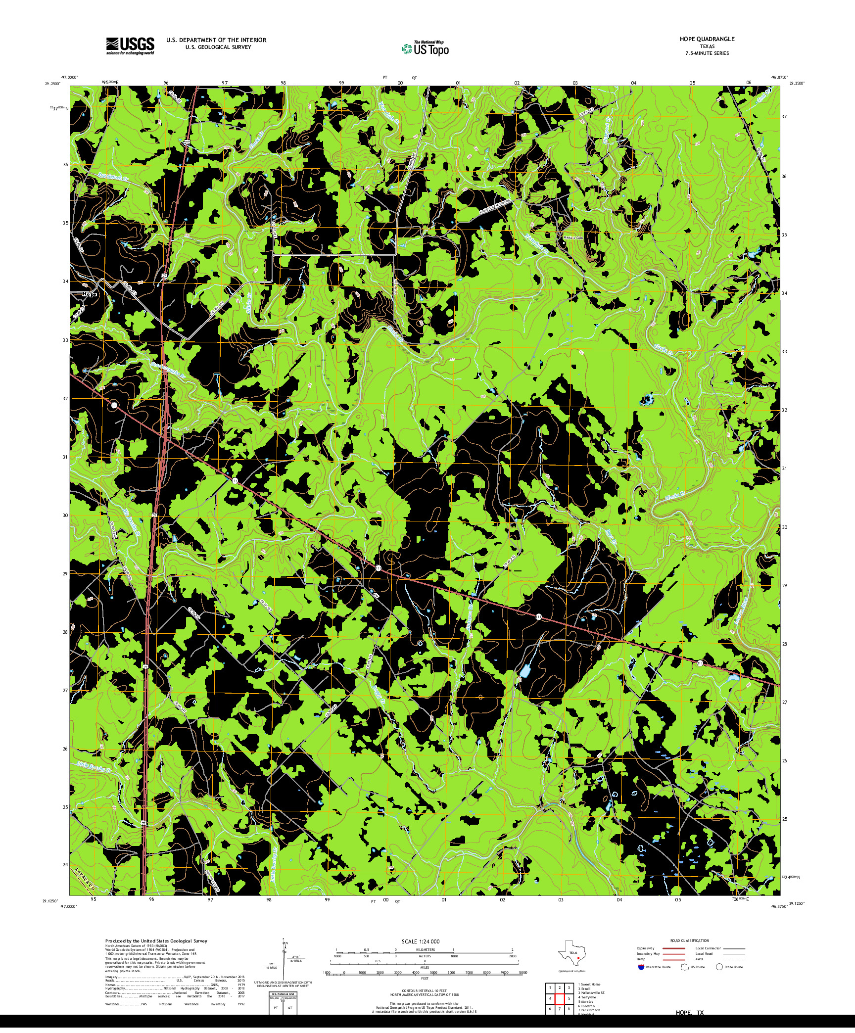 USGS US TOPO 7.5-MINUTE MAP FOR HOPE, TX 2019