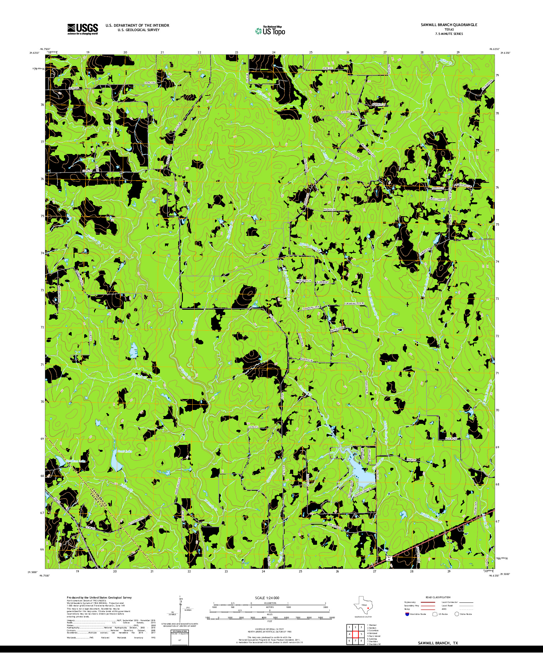 USGS US TOPO 7.5-MINUTE MAP FOR SAWMILL BRANCH, TX 2019