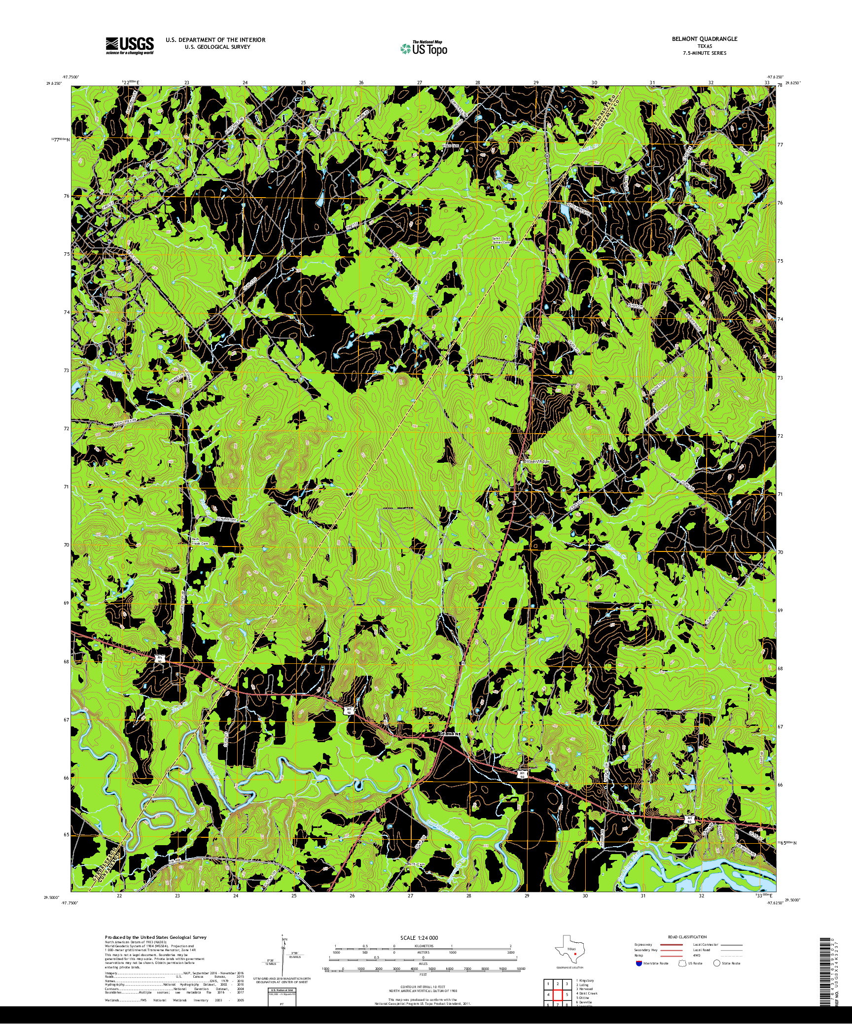 USGS US TOPO 7.5-MINUTE MAP FOR BELMONT, TX 2019