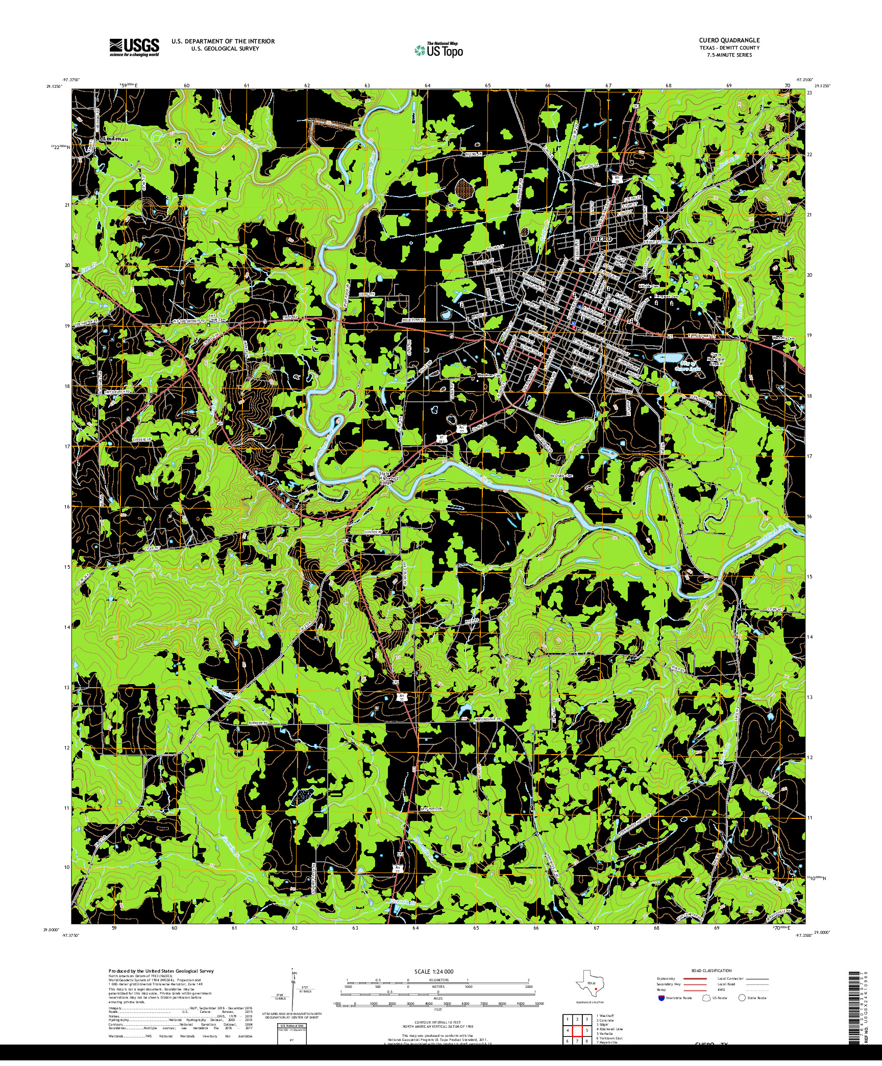 USGS US TOPO 7.5-MINUTE MAP FOR CUERO, TX 2019