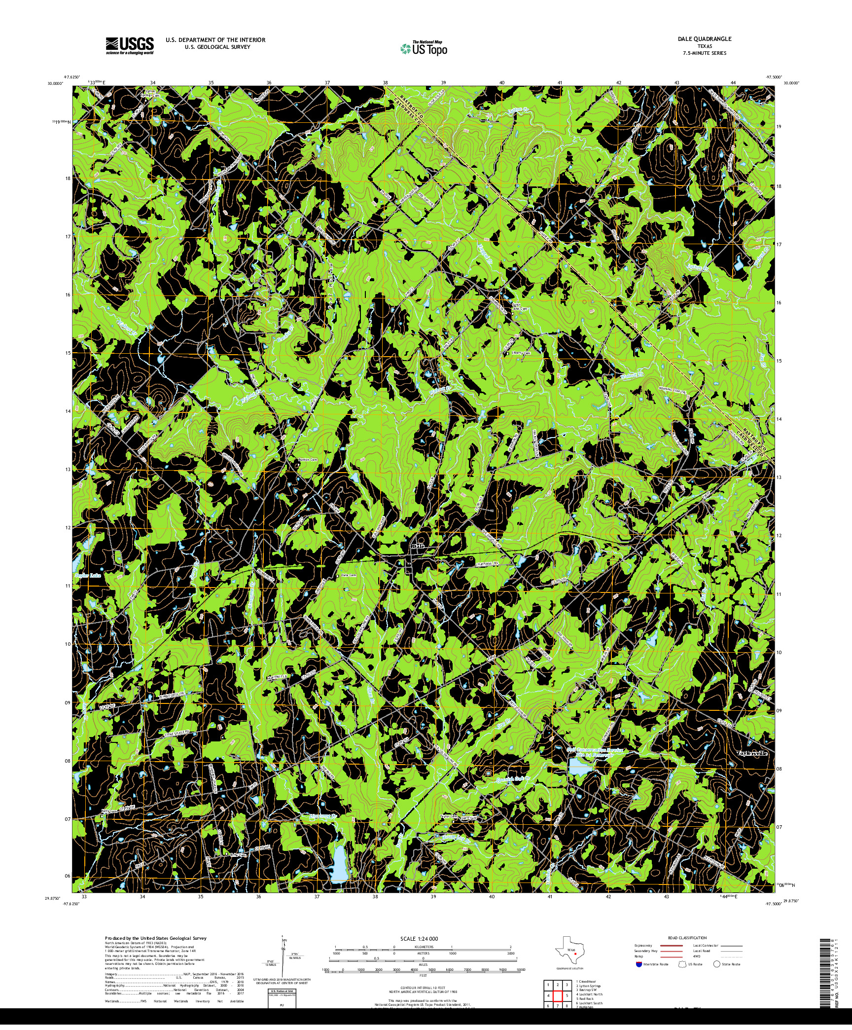 USGS US TOPO 7.5-MINUTE MAP FOR DALE, TX 2019