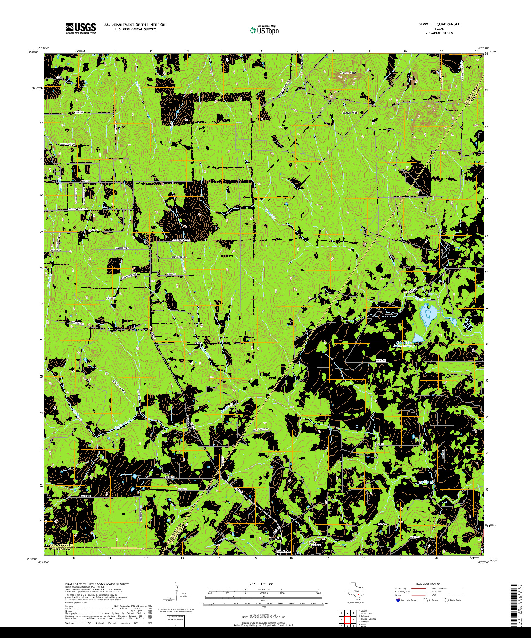 USGS US TOPO 7.5-MINUTE MAP FOR DEWVILLE, TX 2019