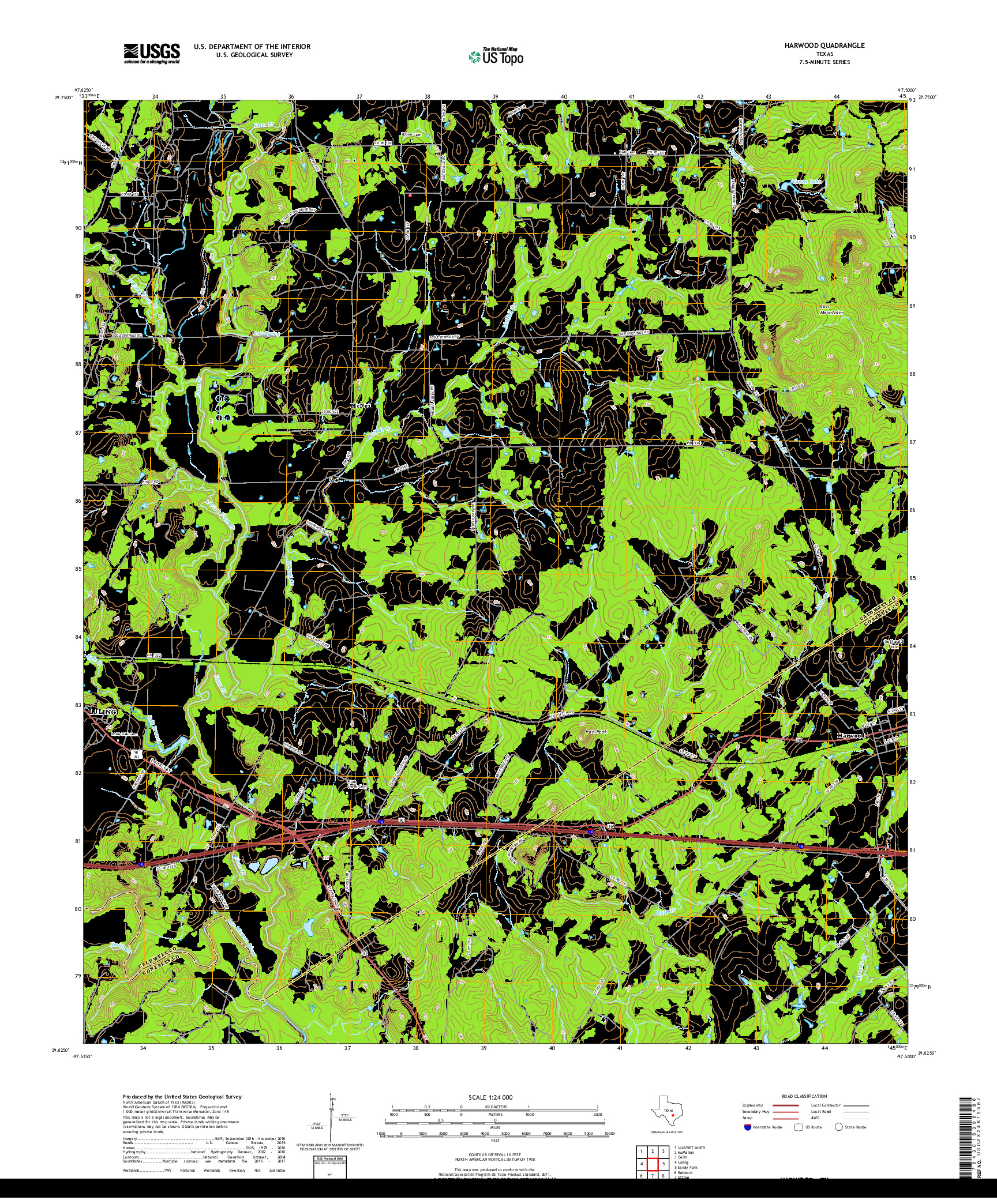 USGS US TOPO 7.5-MINUTE MAP FOR HARWOOD, TX 2019