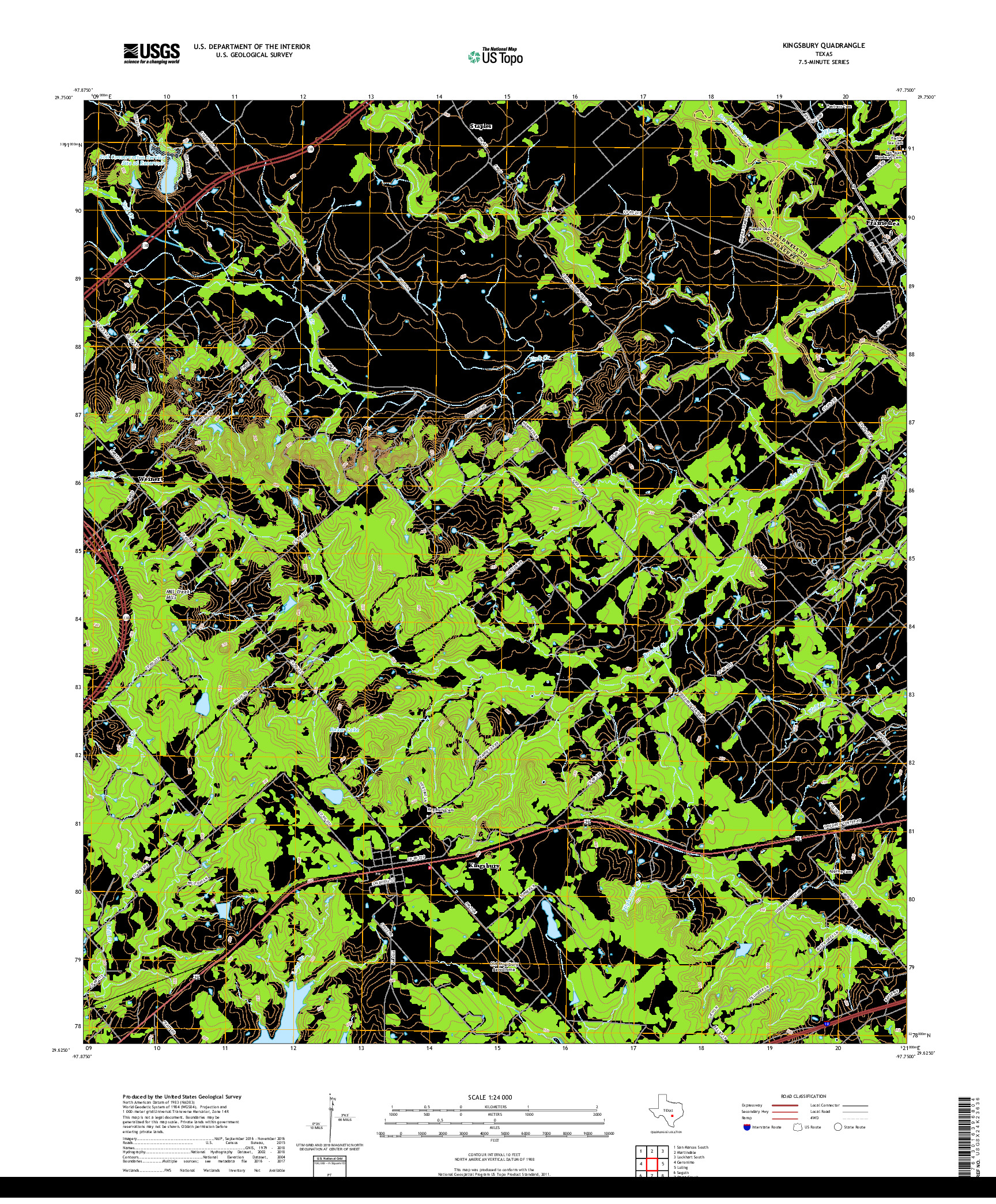 USGS US TOPO 7.5-MINUTE MAP FOR KINGSBURY, TX 2019