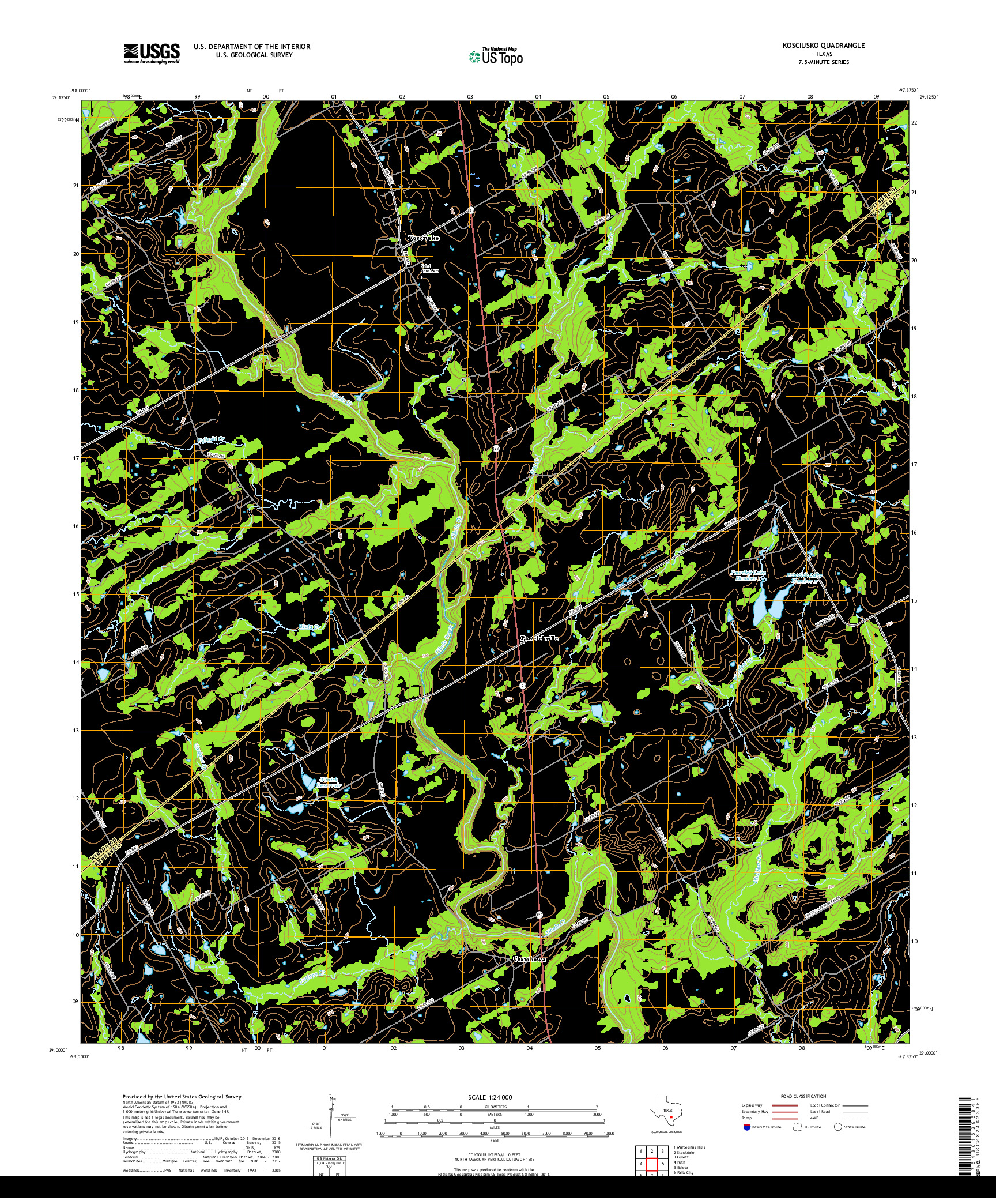 USGS US TOPO 7.5-MINUTE MAP FOR KOSCIUSKO, TX 2019