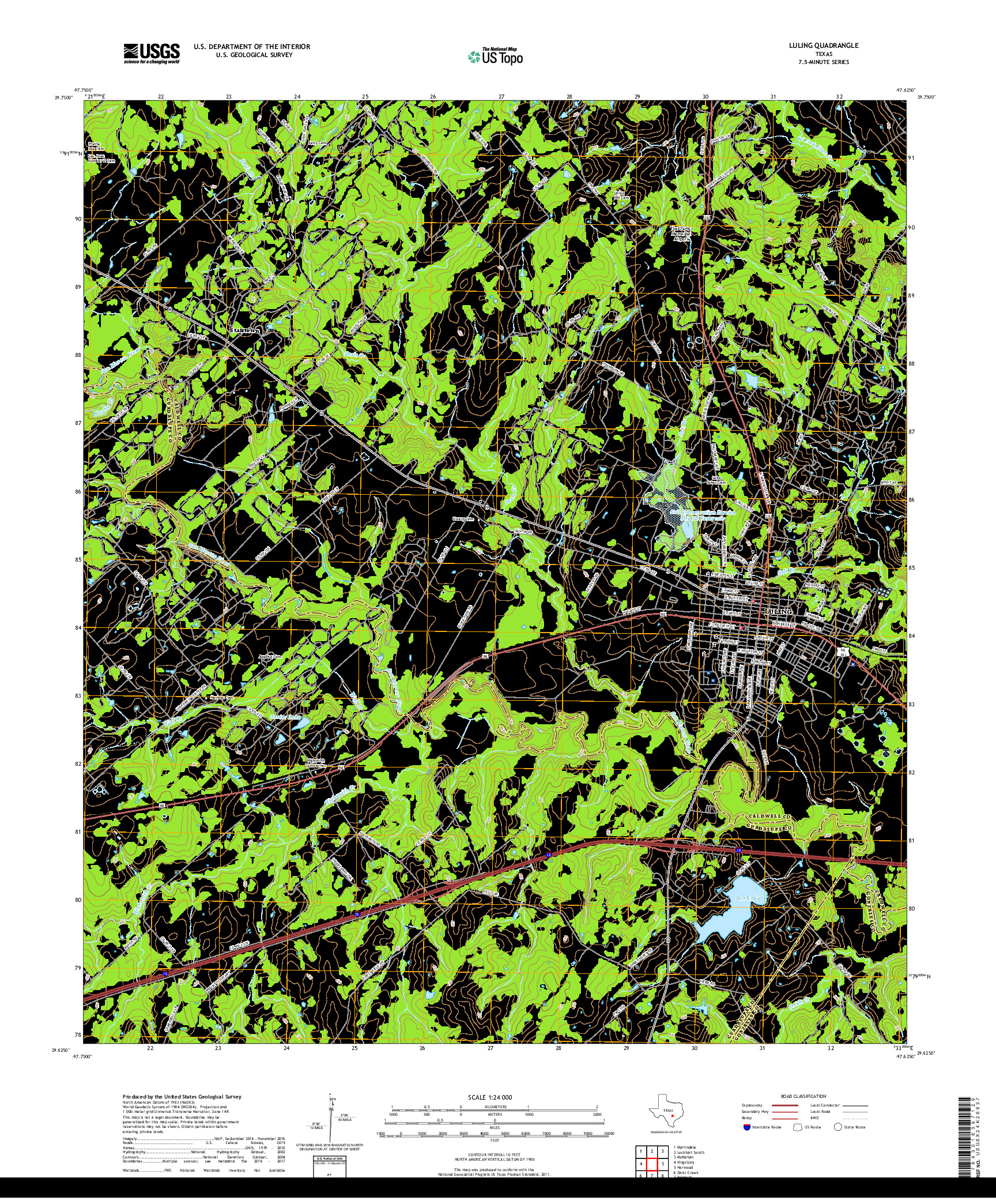 USGS US TOPO 7.5-MINUTE MAP FOR LULING, TX 2019