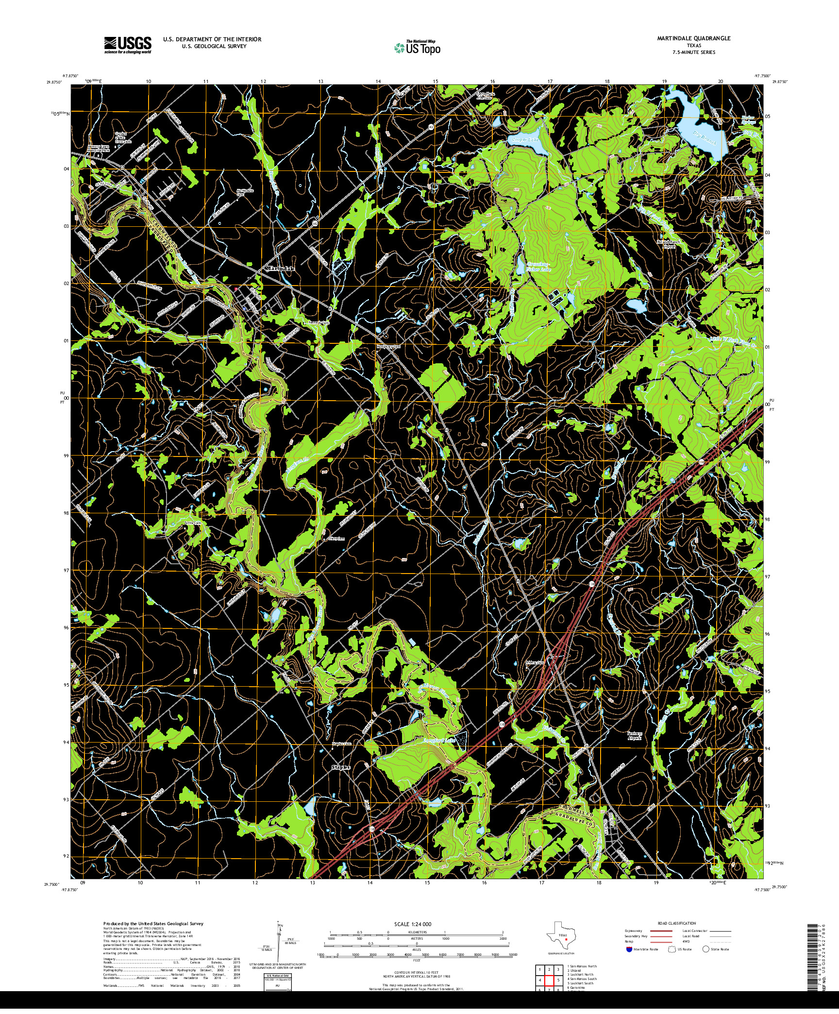 USGS US TOPO 7.5-MINUTE MAP FOR MARTINDALE, TX 2019