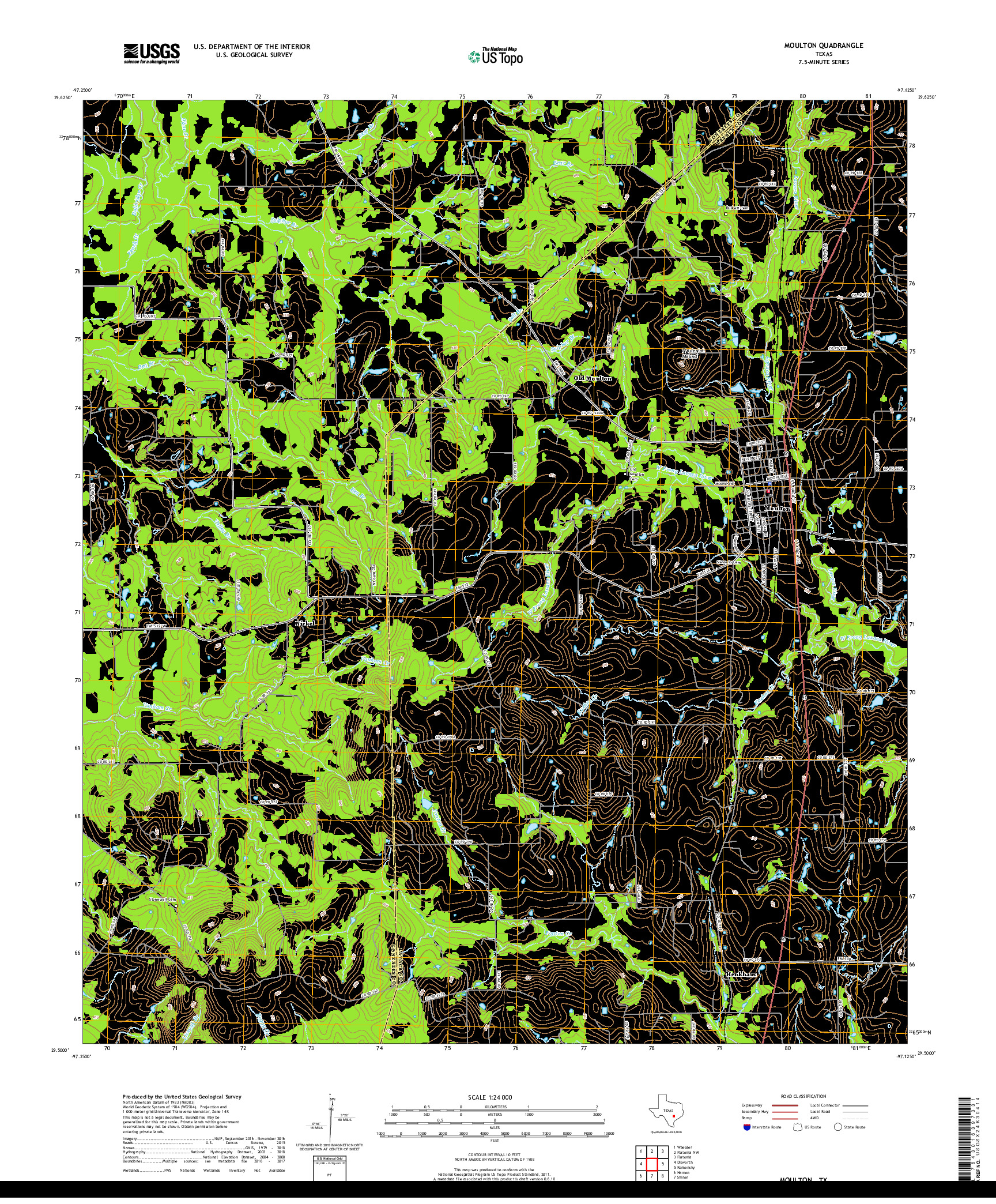 USGS US TOPO 7.5-MINUTE MAP FOR MOULTON, TX 2019