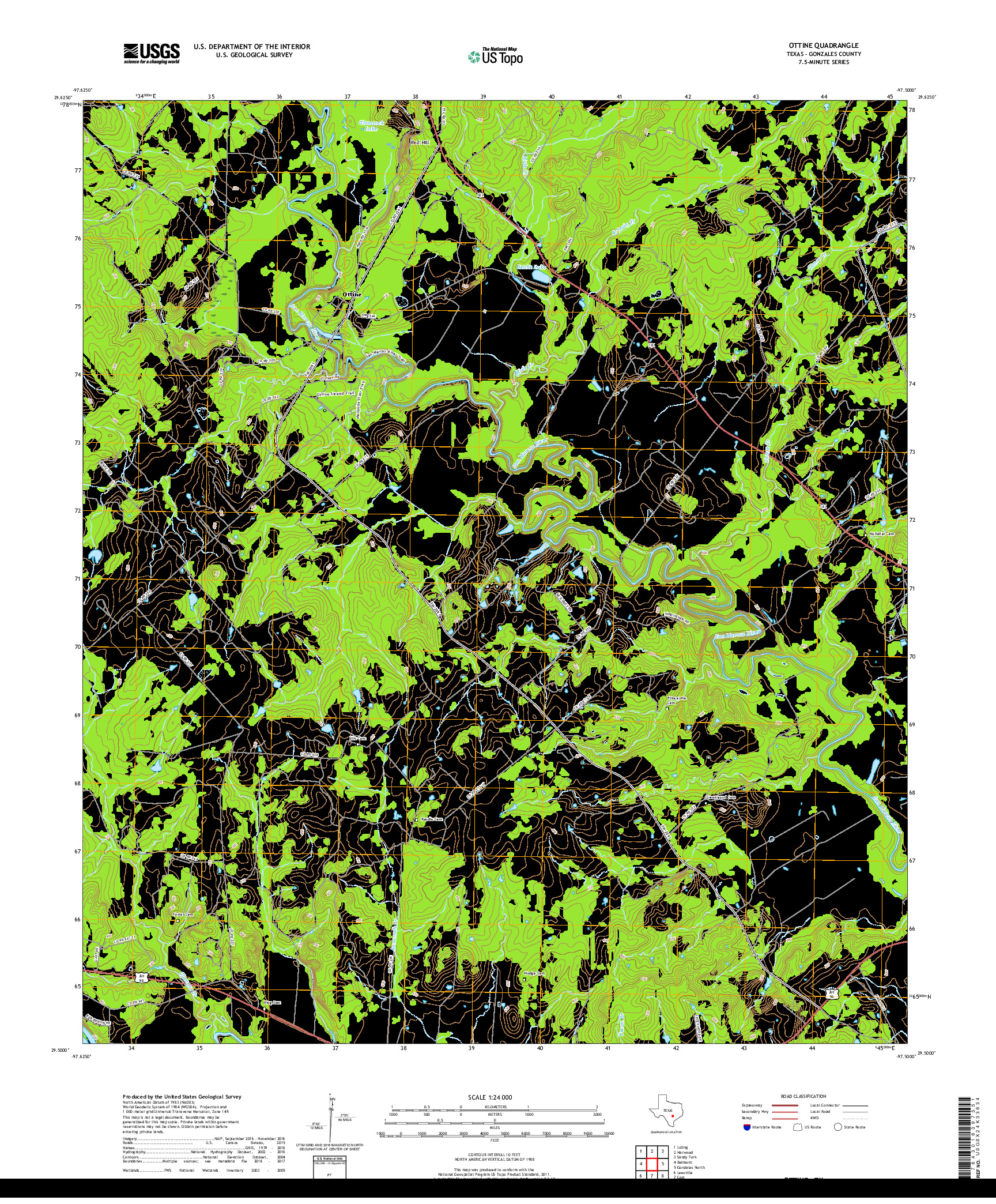 USGS US TOPO 7.5-MINUTE MAP FOR OTTINE, TX 2019