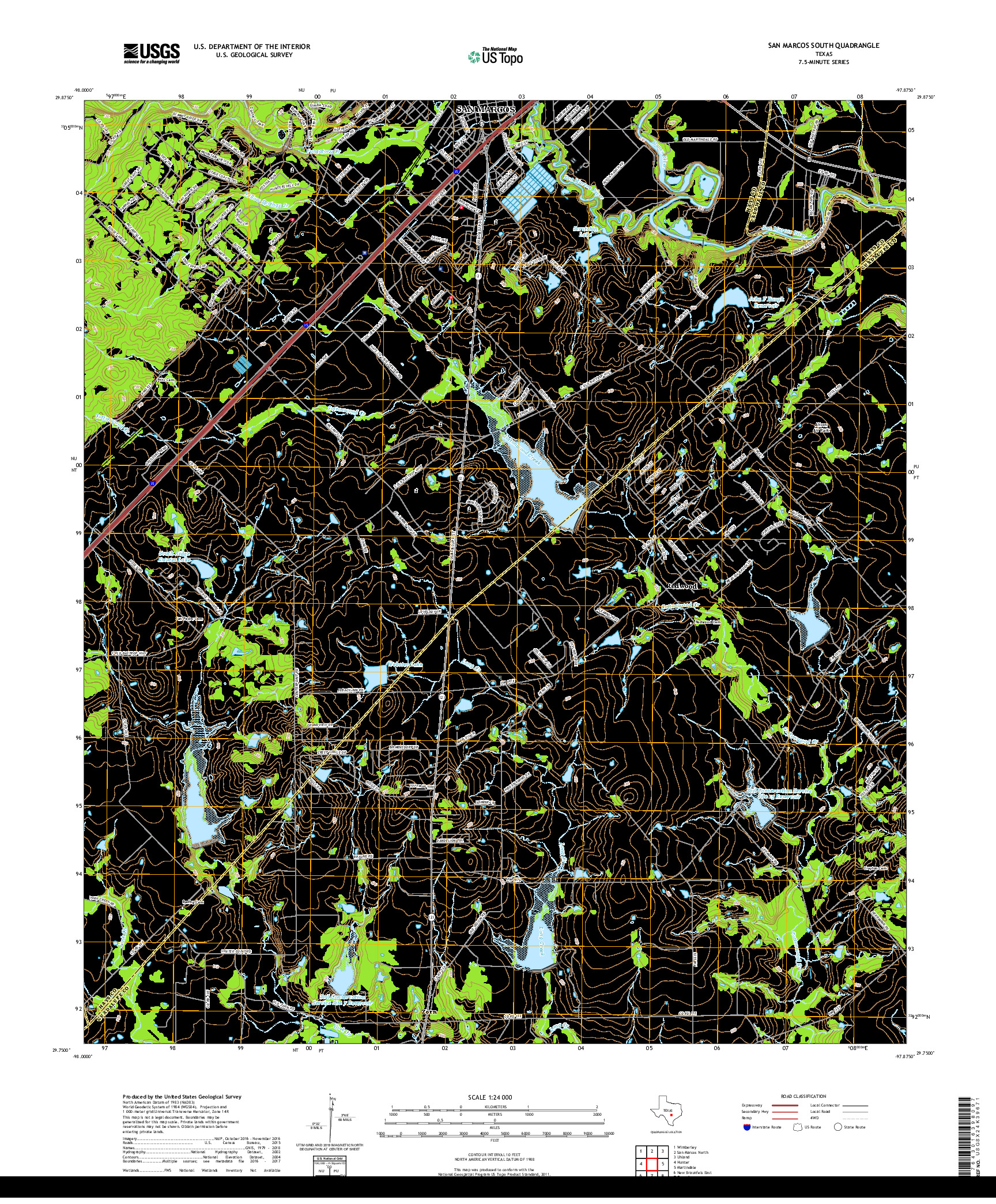 USGS US TOPO 7.5-MINUTE MAP FOR SAN MARCOS SOUTH, TX 2019