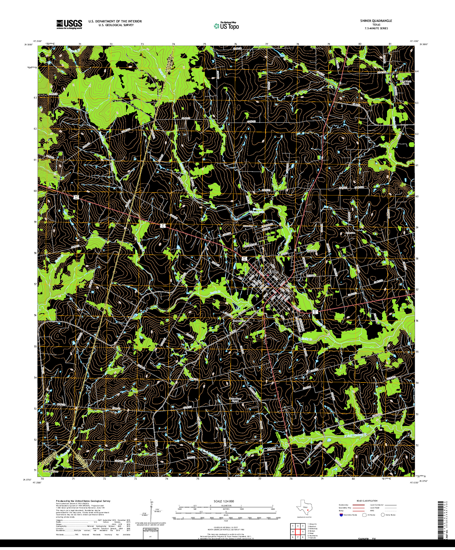 USGS US TOPO 7.5-MINUTE MAP FOR SHINER, TX 2019