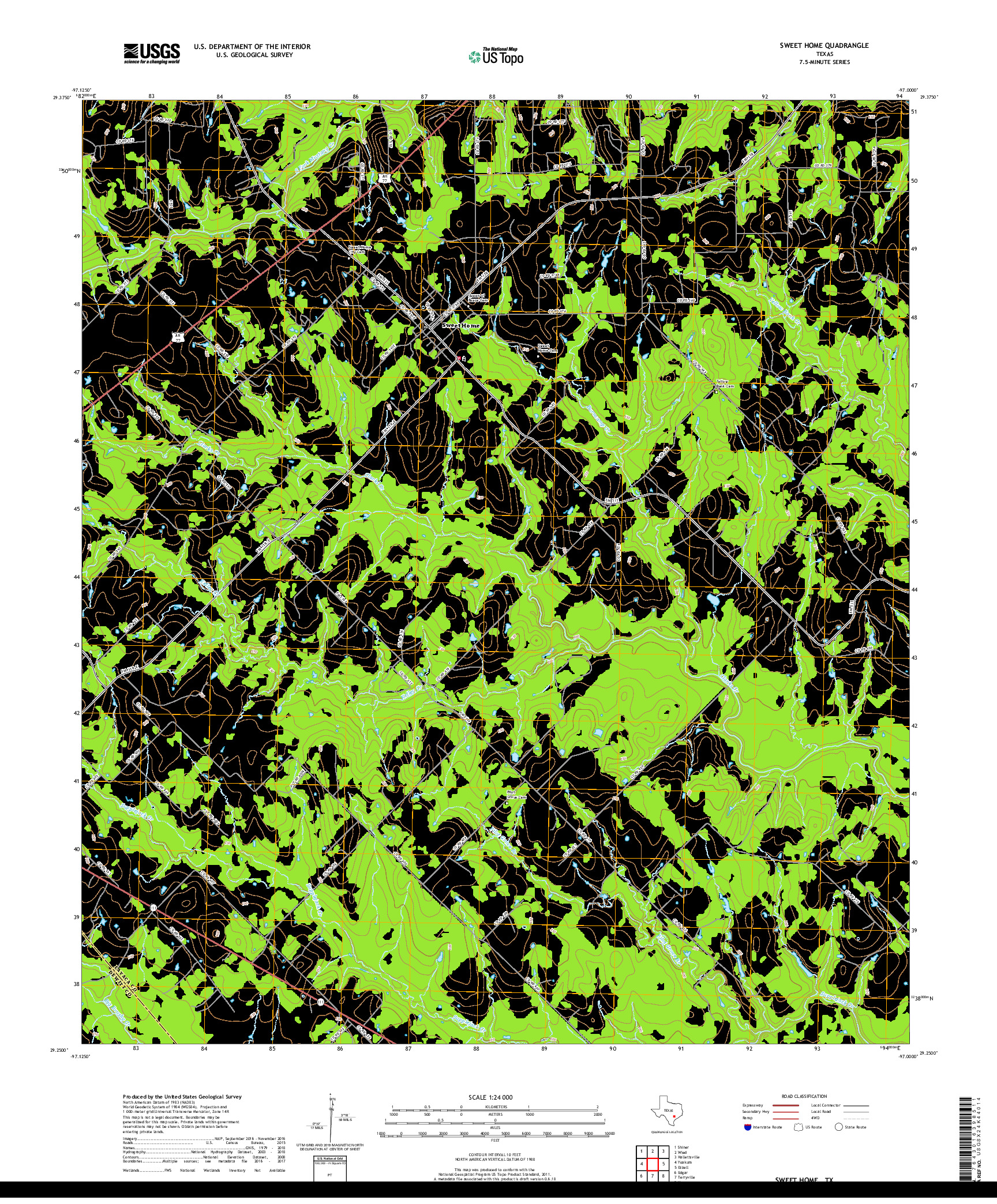 USGS US TOPO 7.5-MINUTE MAP FOR SWEET HOME, TX 2019