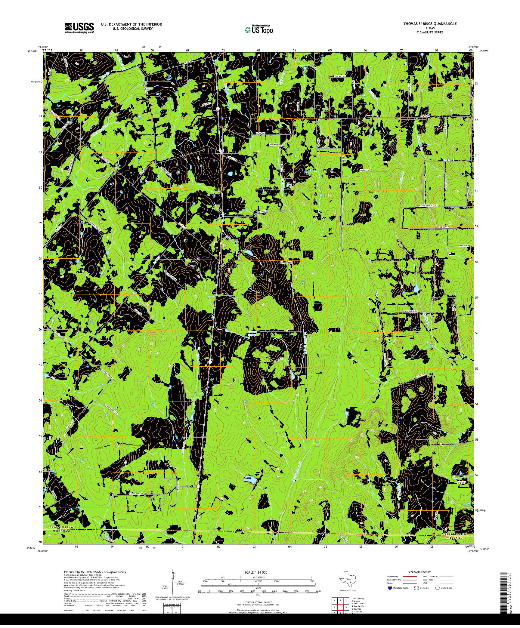 USGS US TOPO 7.5-MINUTE MAP FOR THOMAS SPRINGS, TX 2019