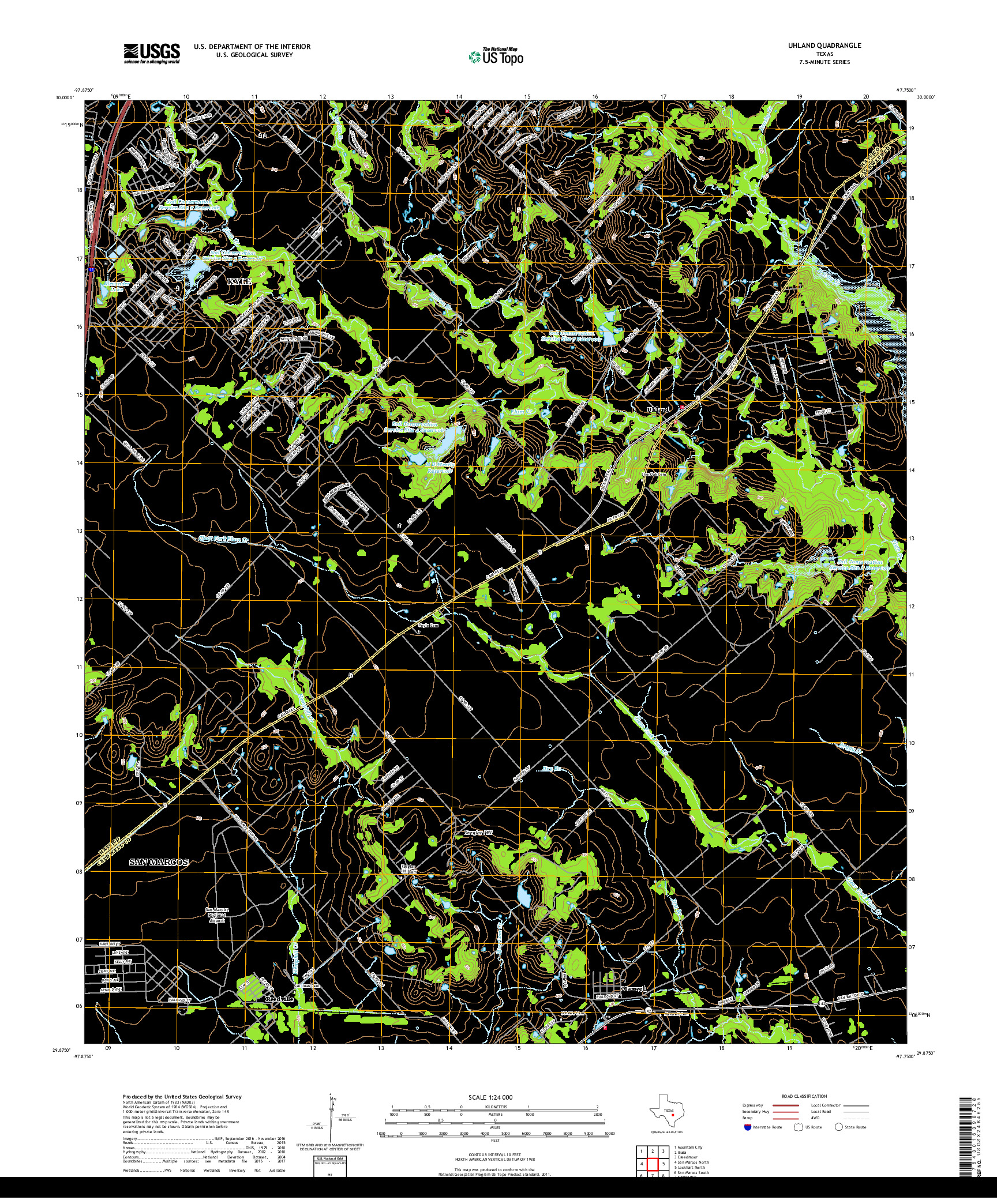 USGS US TOPO 7.5-MINUTE MAP FOR UHLAND, TX 2019