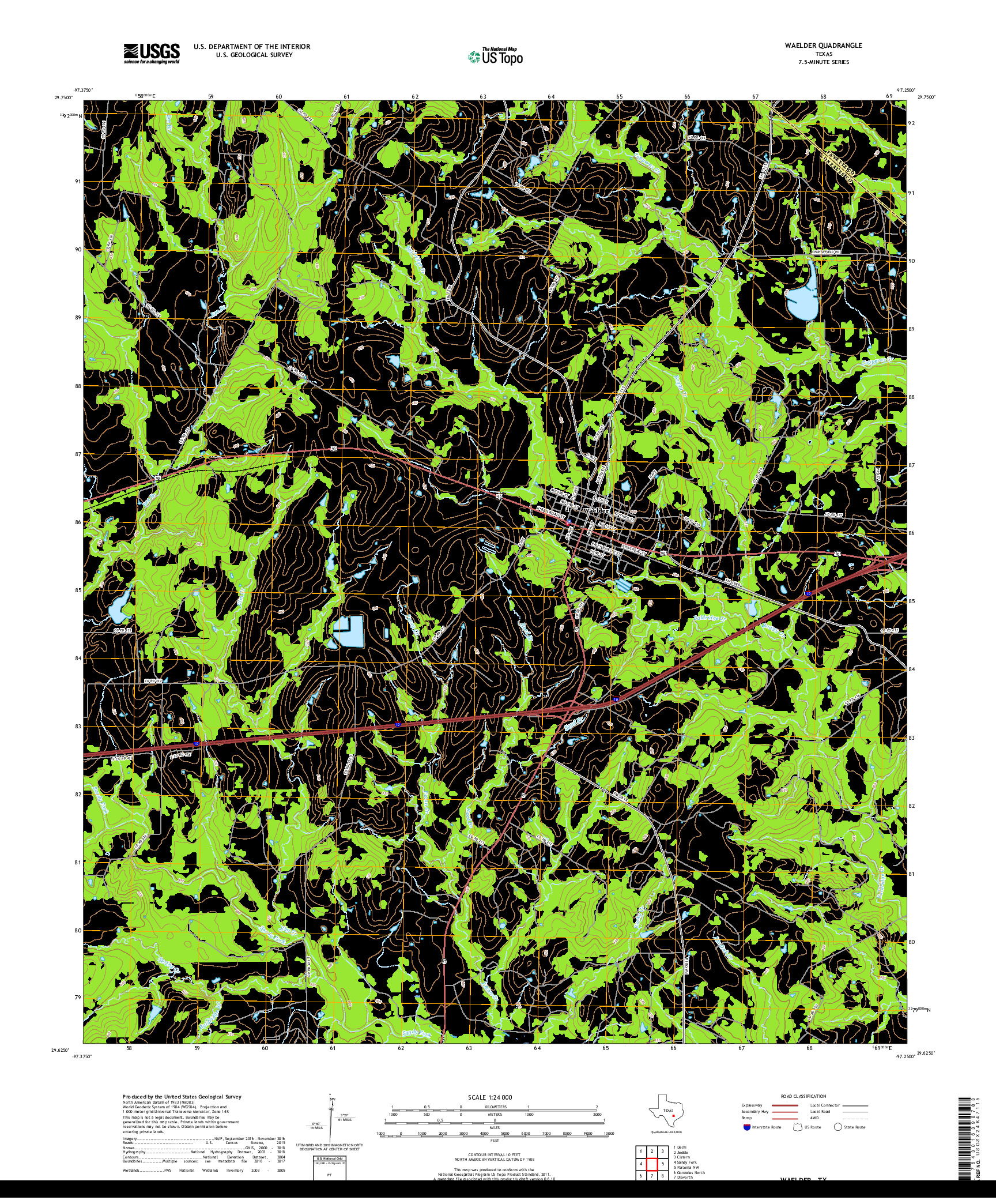 USGS US TOPO 7.5-MINUTE MAP FOR WAELDER, TX 2019