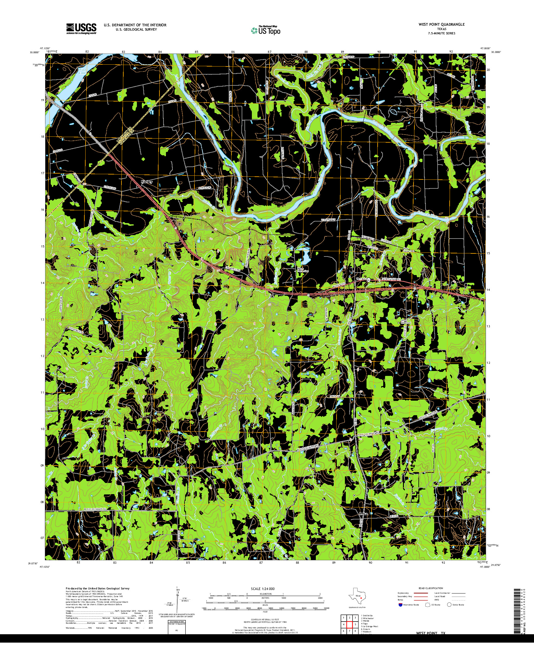 USGS US TOPO 7.5-MINUTE MAP FOR WEST POINT, TX 2019