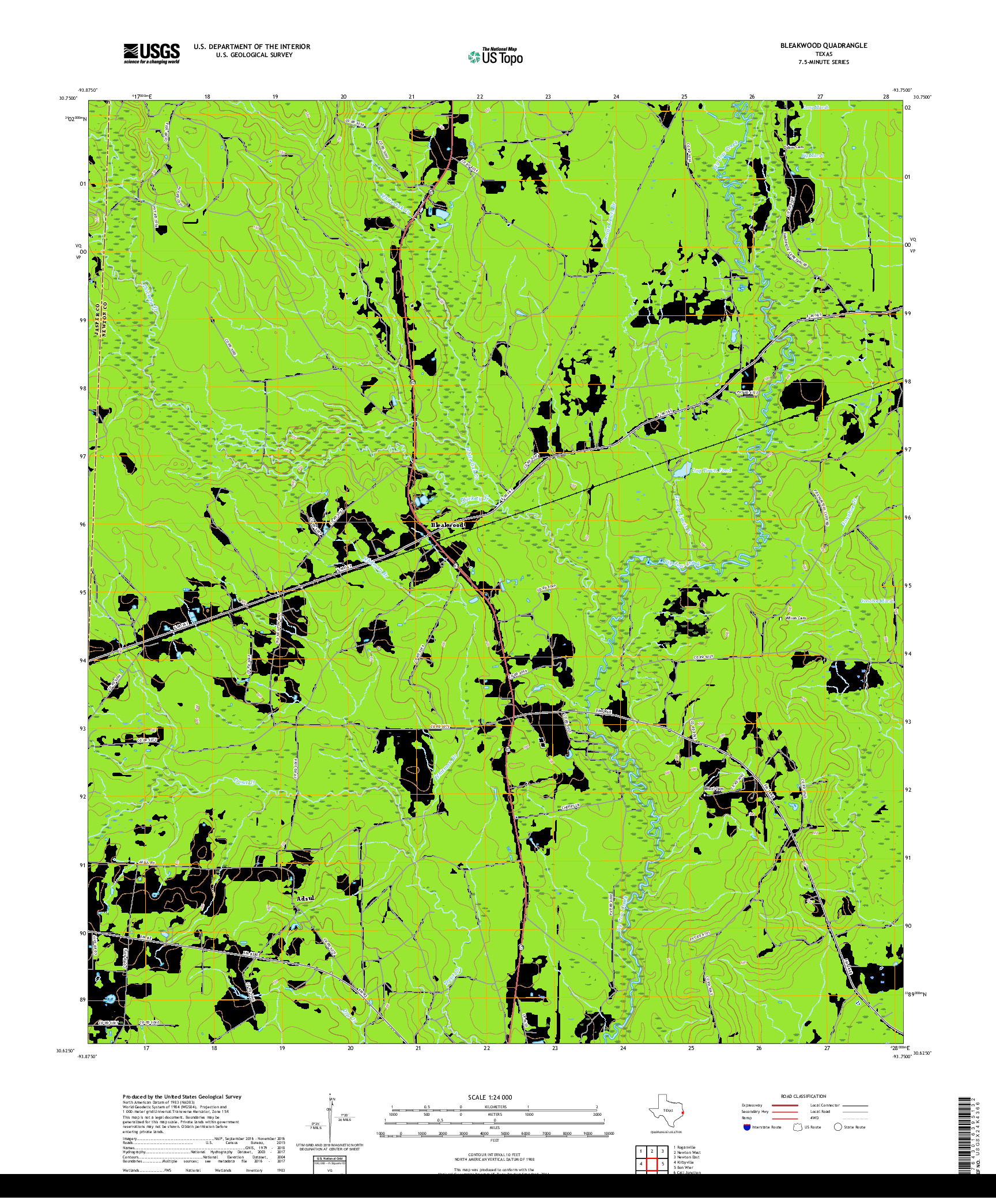USGS US TOPO 7.5-MINUTE MAP FOR BLEAKWOOD, TX 2019