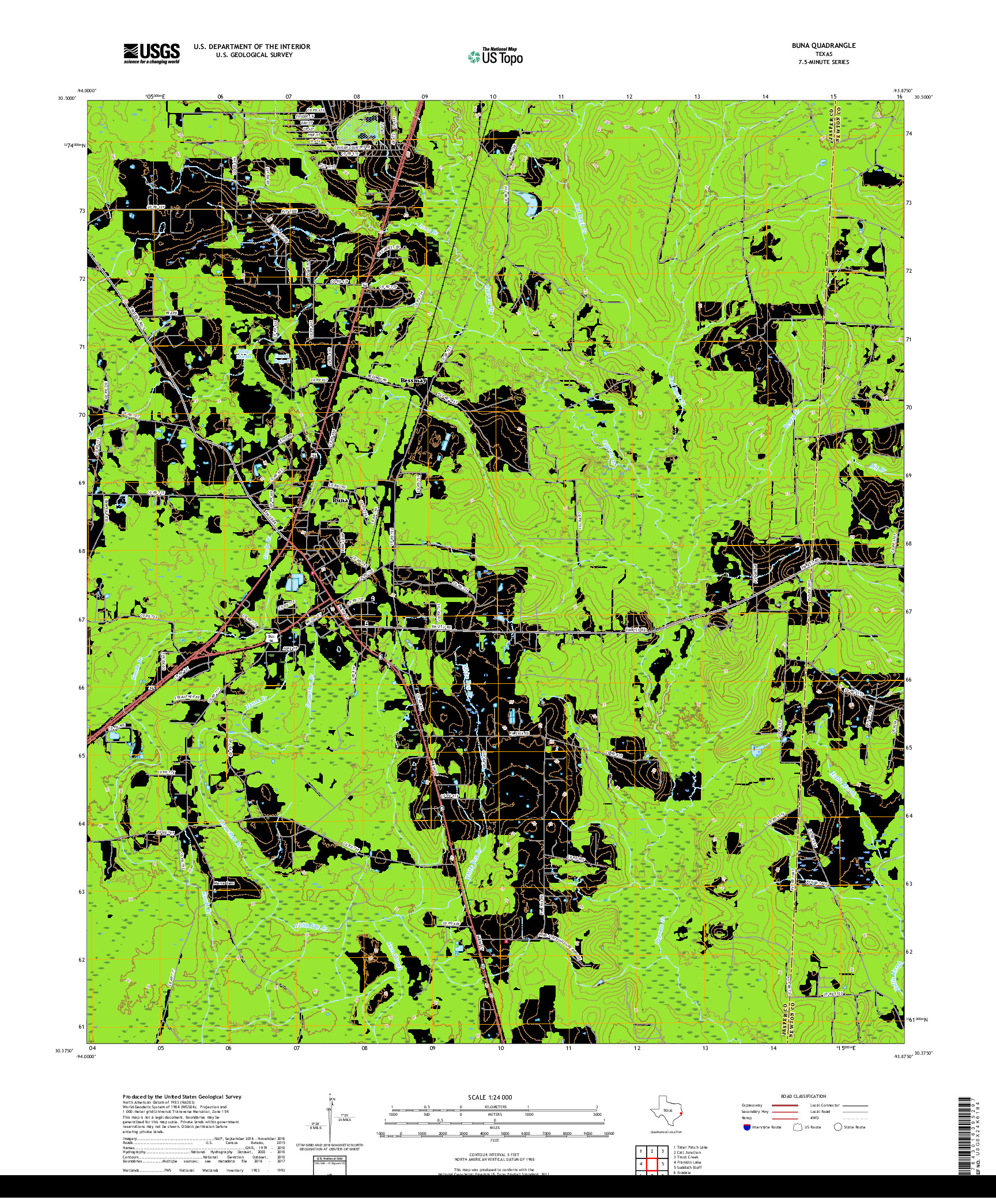 USGS US TOPO 7.5-MINUTE MAP FOR BUNA, TX 2019