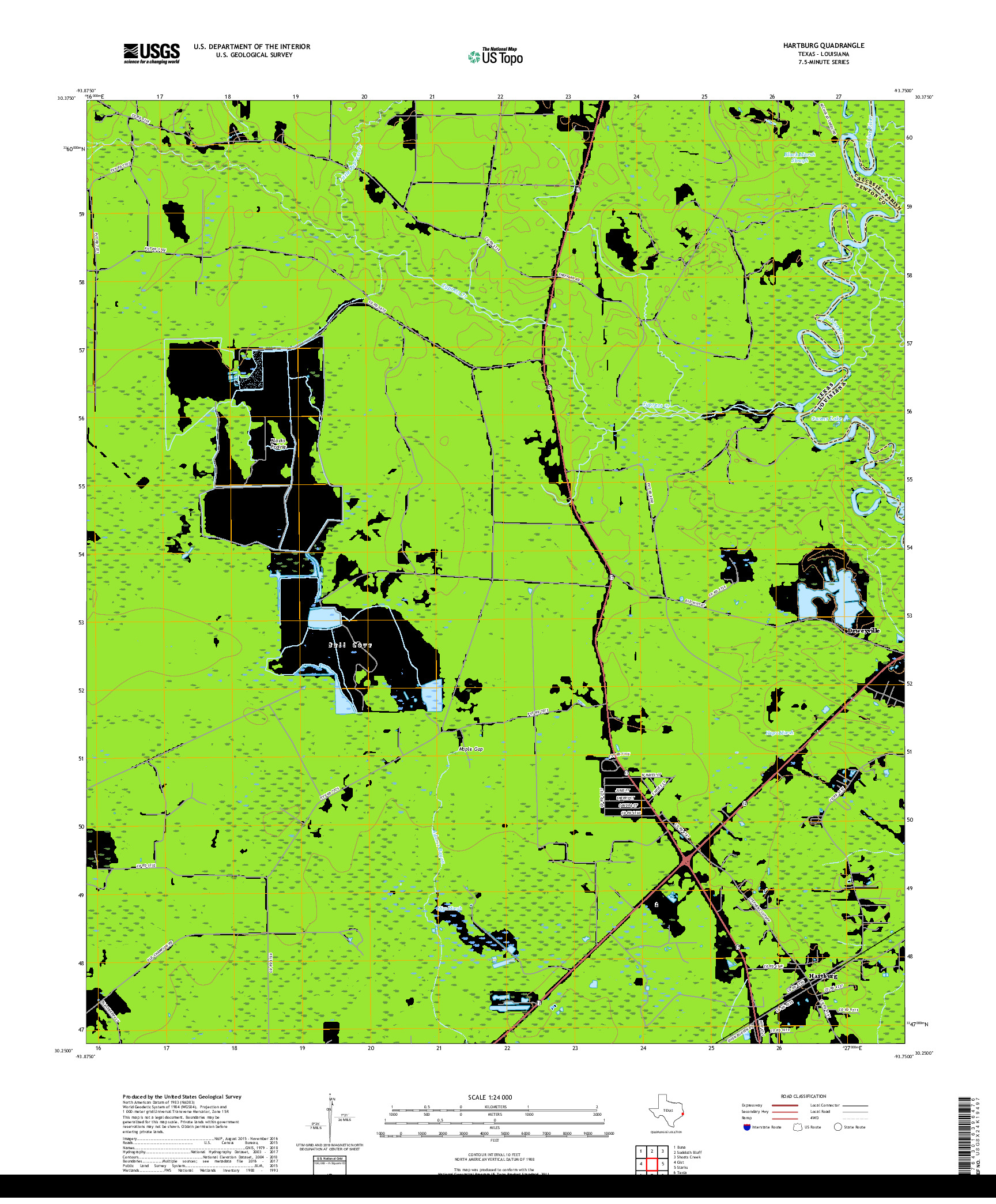 USGS US TOPO 7.5-MINUTE MAP FOR HARTBURG, TX,LA 2019