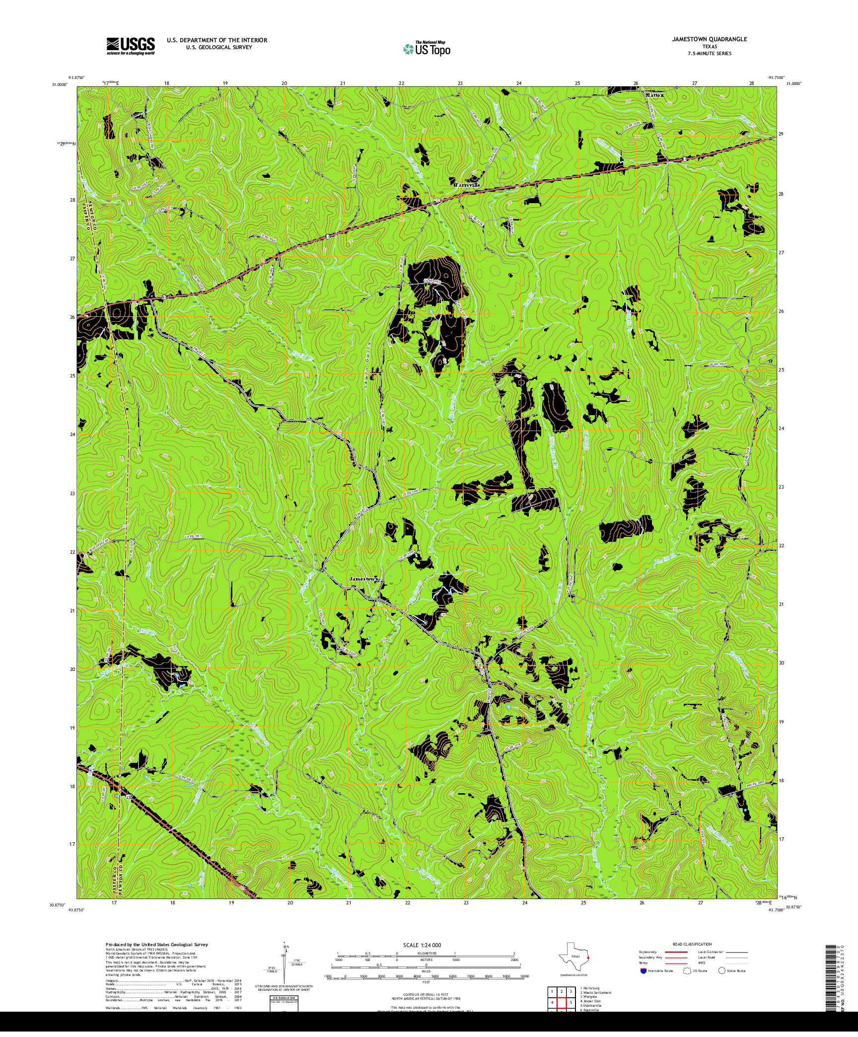 USGS US TOPO 7.5-MINUTE MAP FOR JAMESTOWN, TX 2019