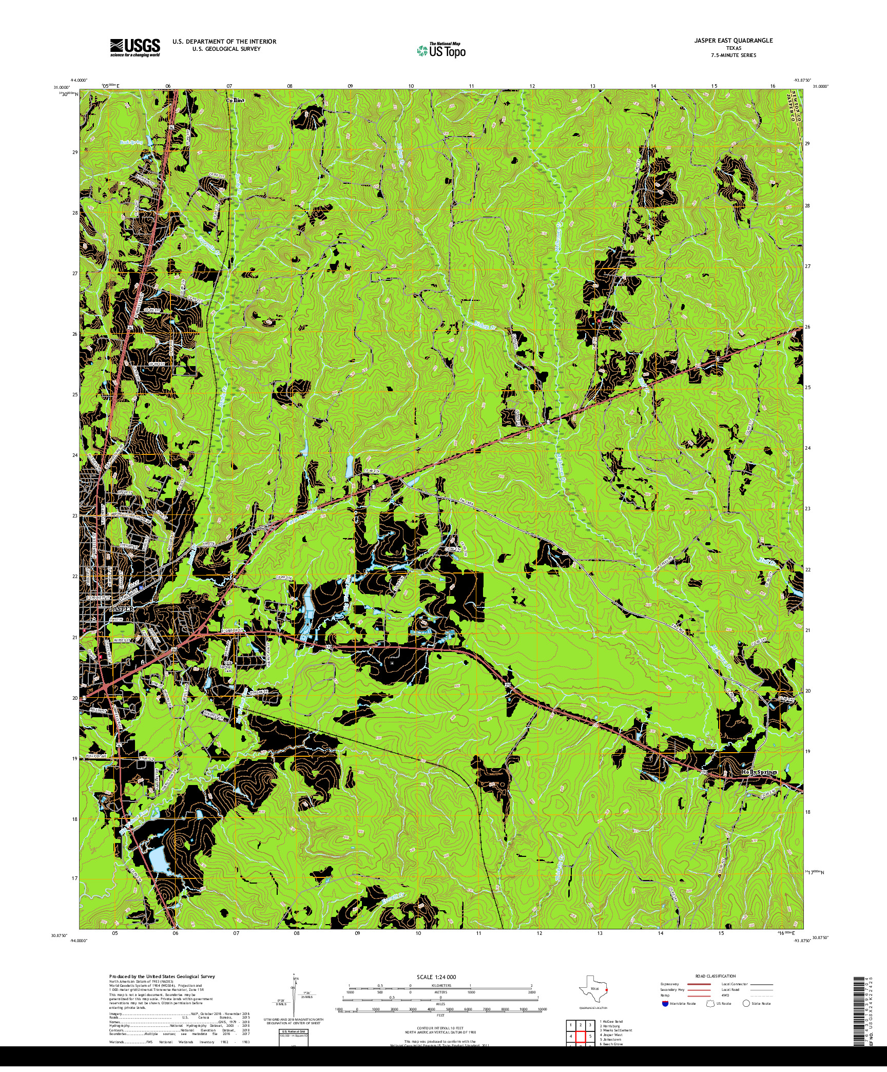 USGS US TOPO 7.5-MINUTE MAP FOR JASPER EAST, TX 2019