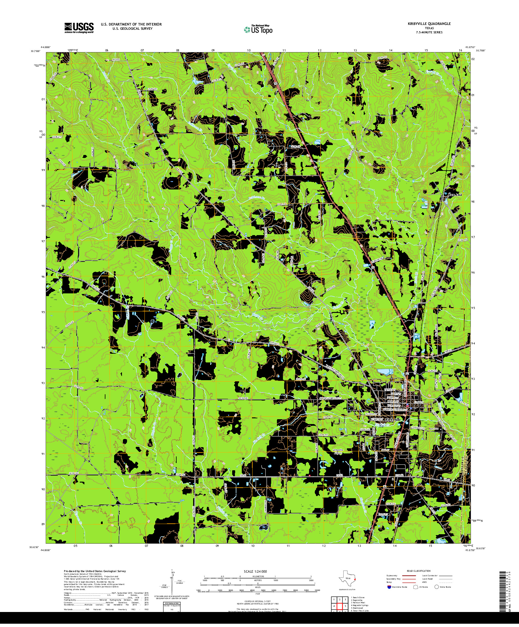 USGS US TOPO 7.5-MINUTE MAP FOR KIRBYVILLE, TX 2019