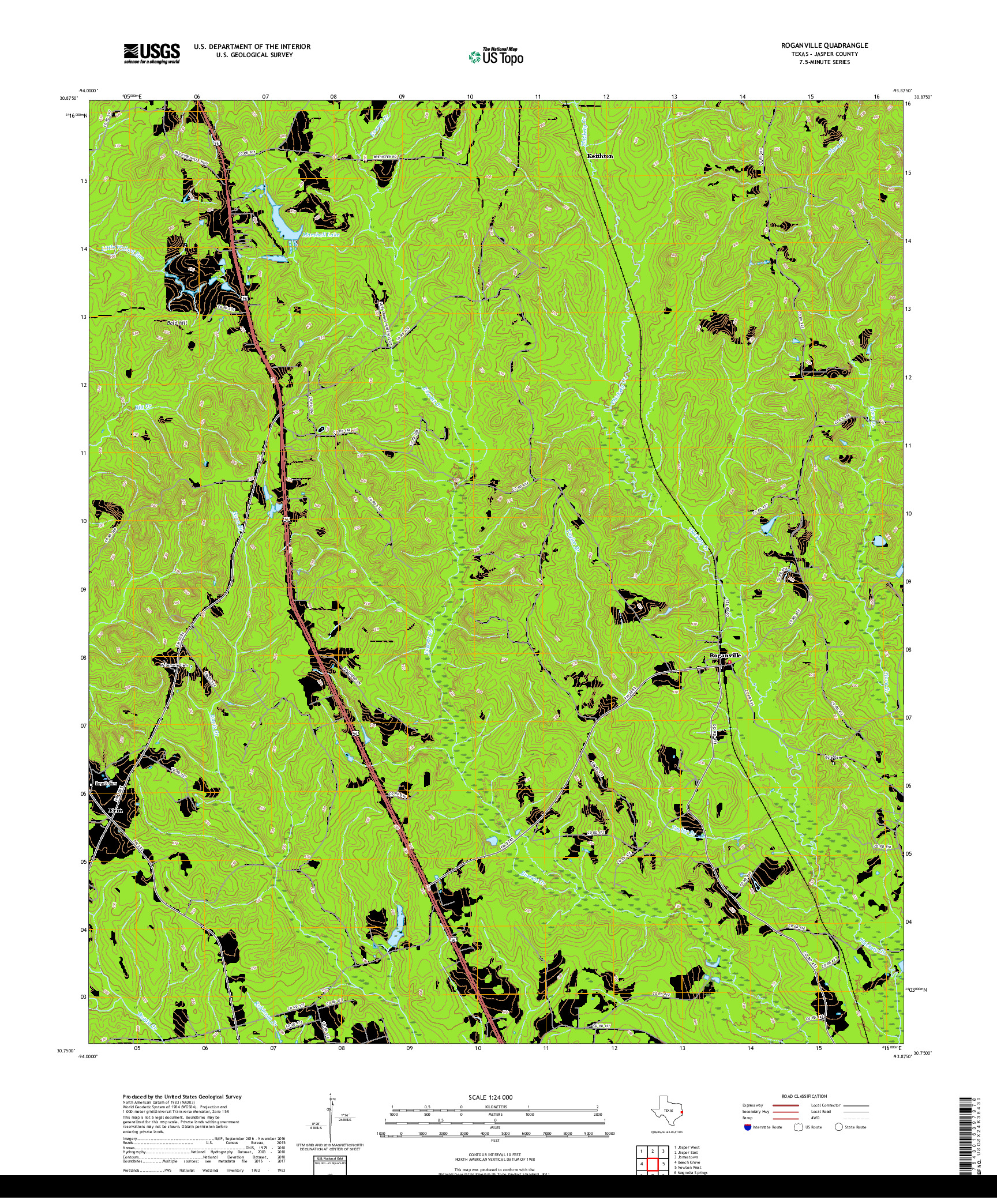 USGS US TOPO 7.5-MINUTE MAP FOR ROGANVILLE, TX 2019