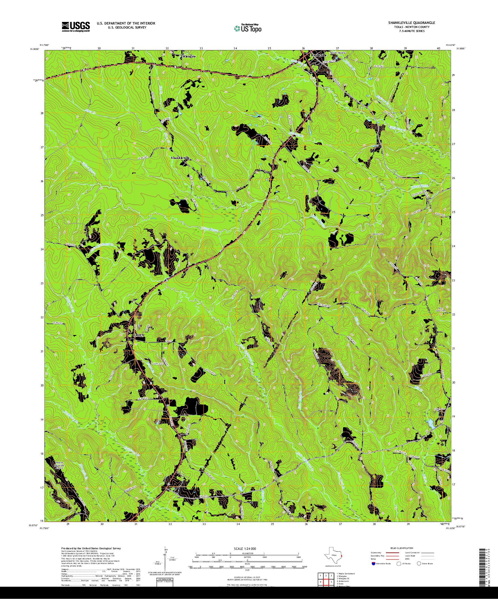 USGS US TOPO 7.5-MINUTE MAP FOR SHANKLEVILLE, TX 2019